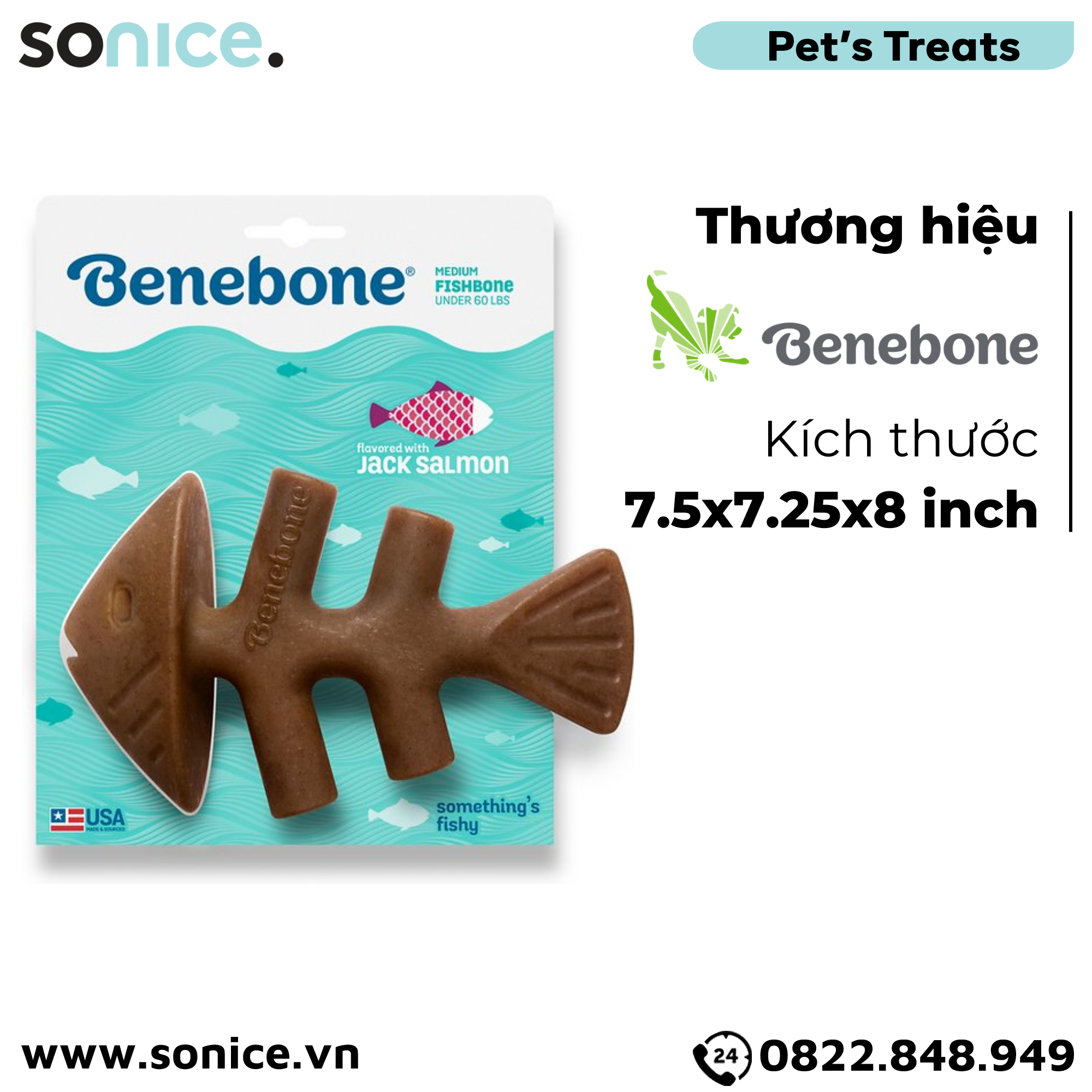 Xương gặm BENEBONE Fishbone Medium Size cho chó >30kg - vị cá hồi SONICE.