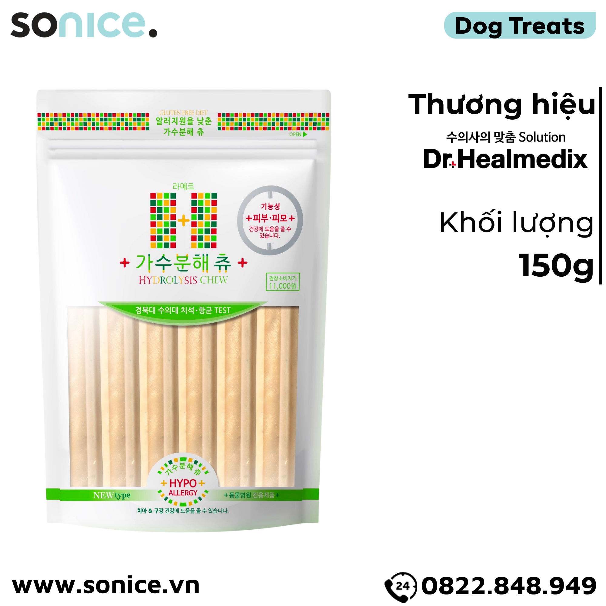Xương gặm Dr.Healmedix Hydrolysis Chew 150g - Lợi khuẩn sạch răng SONICE.
