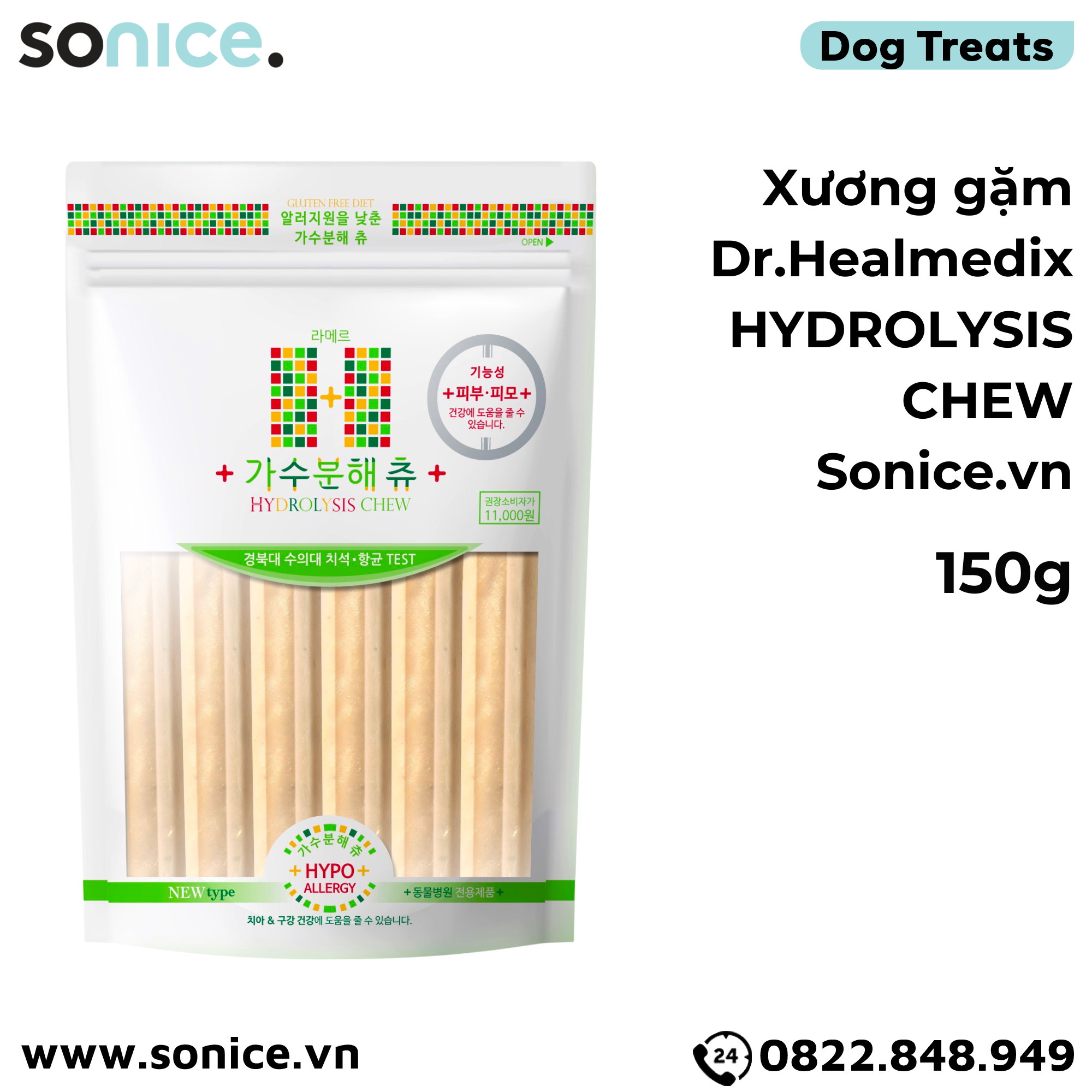 Xương gặm Dr.Healmedix Hydrolysis Chew 150g - Lợi khuẩn sạch răng SONICE.