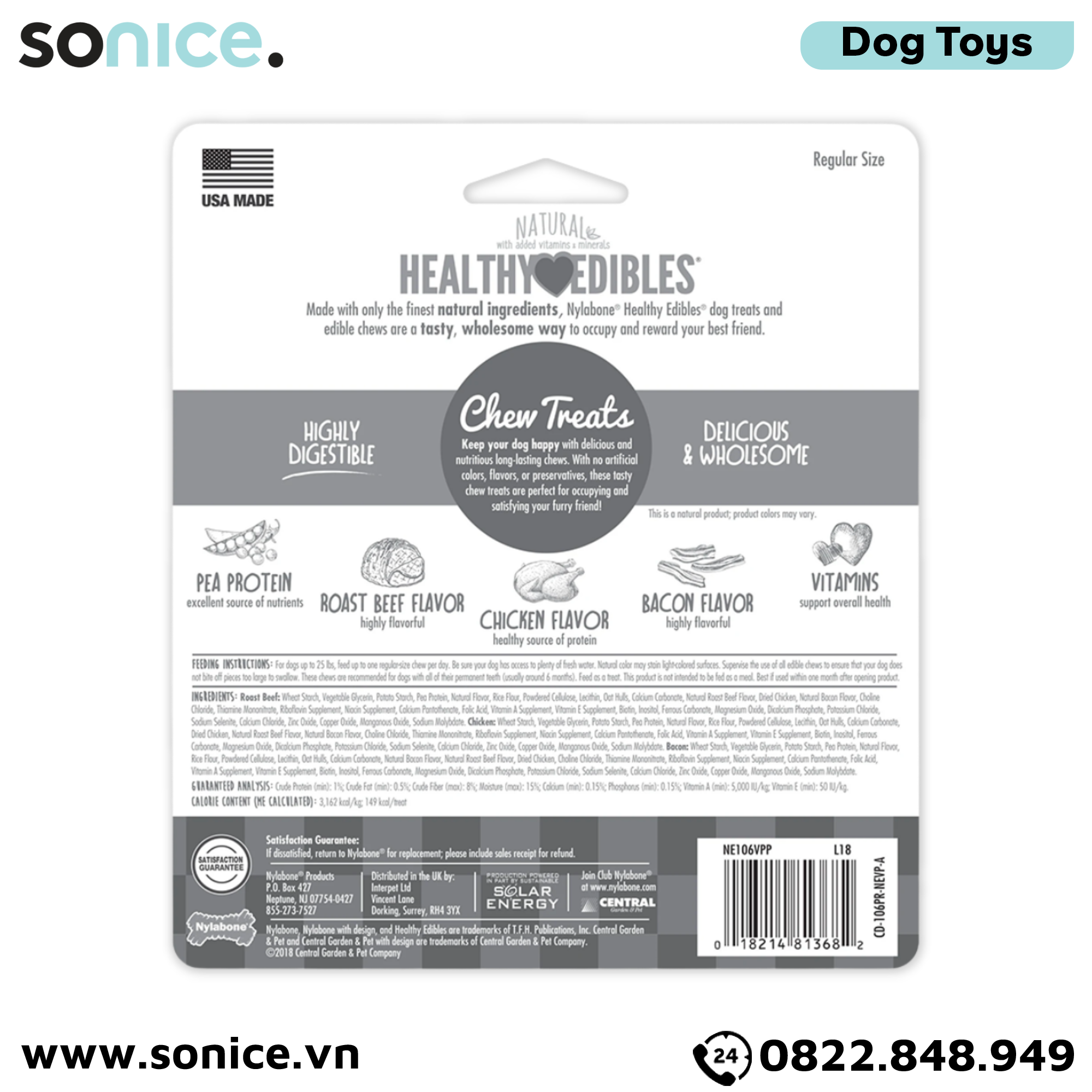 Đồ chơi Nylabone Healthy Edibles Bacon, Roast Beef & Chicken Chew Toys - Thịt xông khói, thịt bò và thịt gà, hỗ trợ răng miệng SONICE.