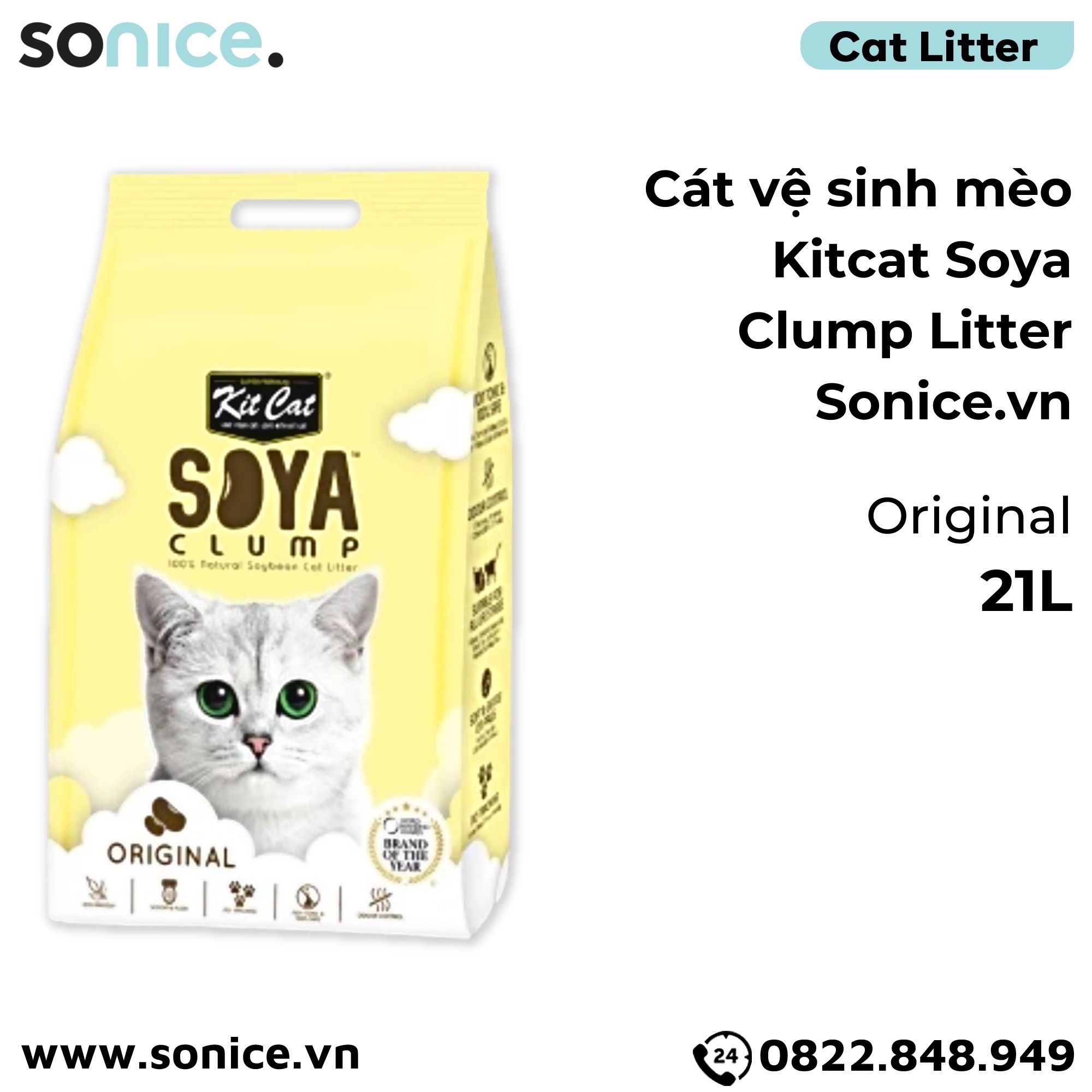 Cát vệ sinh mèo Kit Cat Soya Clump Litter 21L - Làm từ đậu nành tofu SONICE.