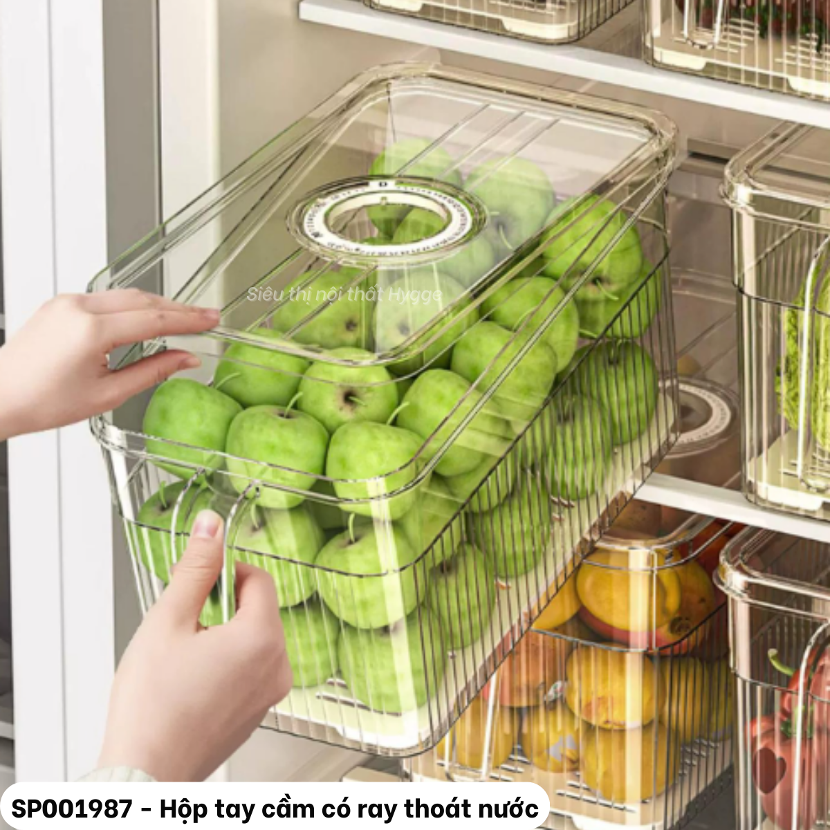 Hộp thực phẩm tay cầm có ray thoát nước