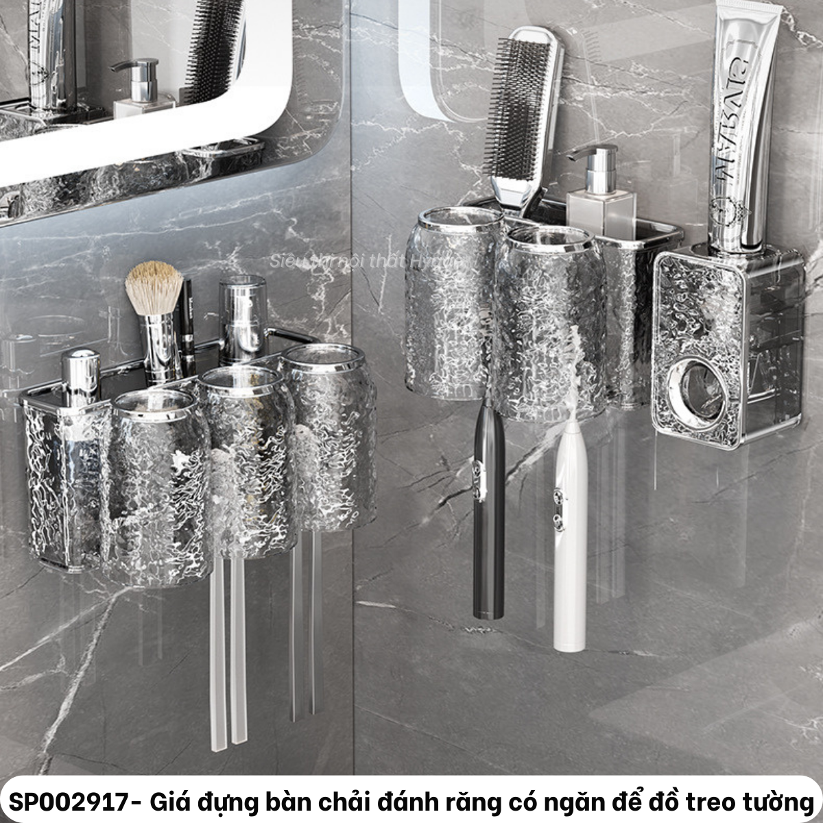 Giá đựng bàn chải đánh răng CÓ NGĂN ĐỂ ĐỒ treo tường
