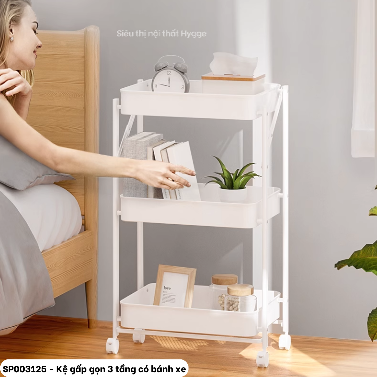 Kệ gấp gọn 3 tầng có bánh xe