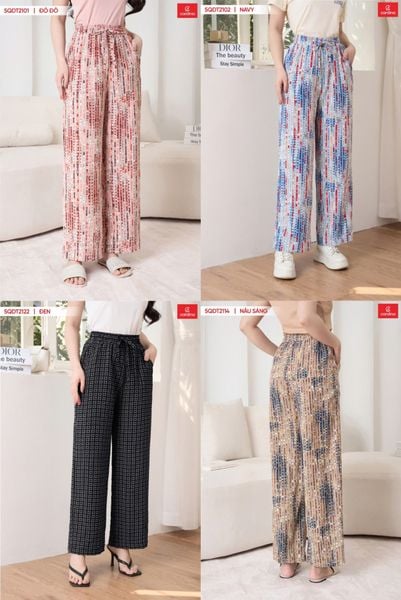 Quần suông lụa Hàn Châu hoạ tiết