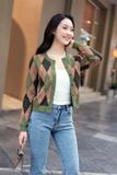  Áo cardigan lông thỏ thiết kế chính hãng Cardina họa tiết kẻ trám cổ tròn 