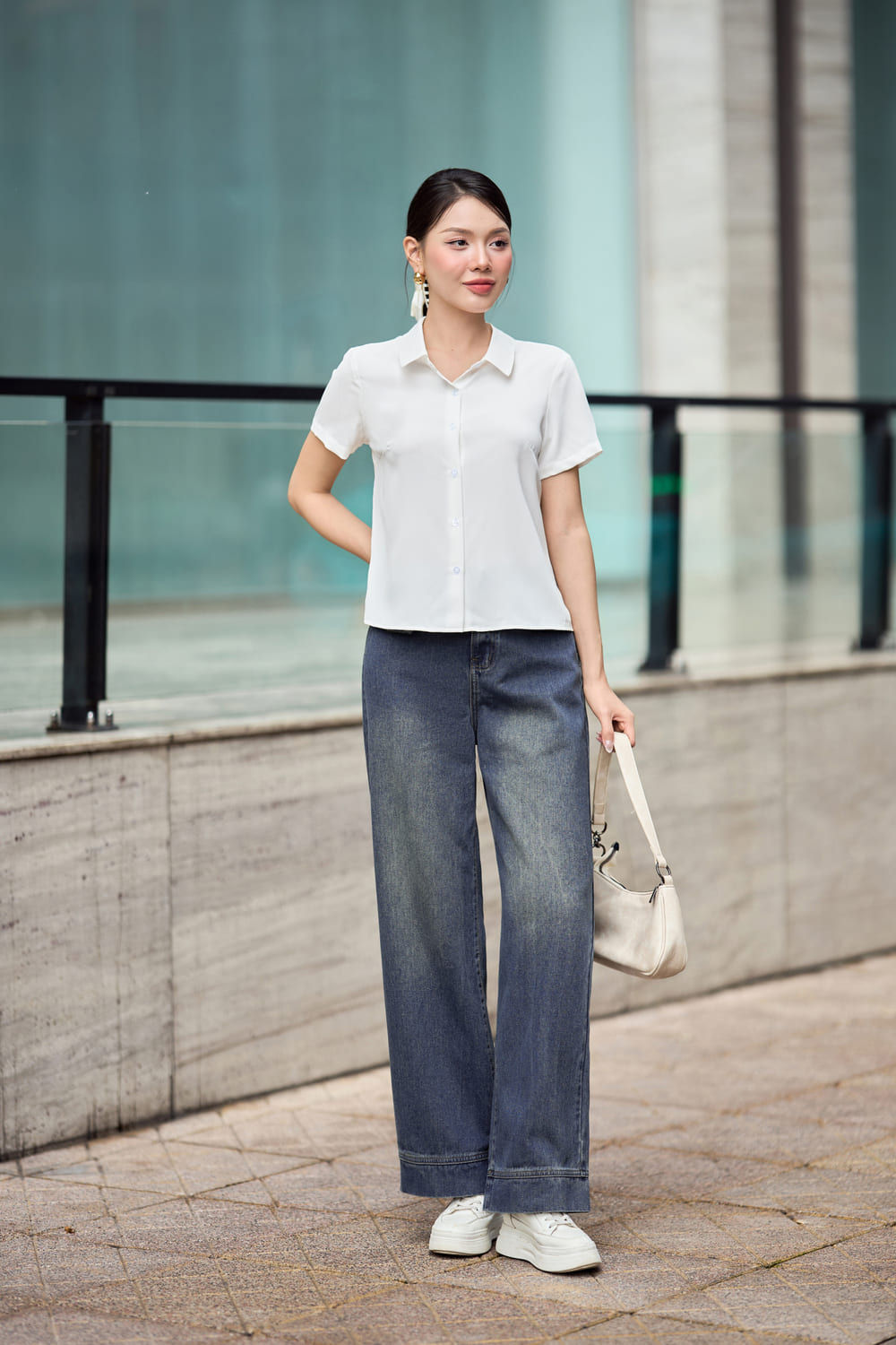 cách phối đồ với quần jean ống đứng