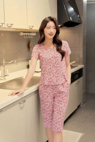 Bộ lửng mặc nhà nữ Cardina chất liệu lụa Hàn Châu xẻ sườn