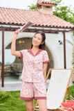  Bộ pijama đùi mặc nhà nữ Cardina chất liệu thô có phối 