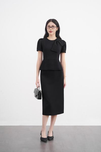 Set áo peplum chân váy A đứng chất chéo Hàn dày dặn