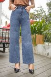  Quần jean cạp cao nữ dáng suông ống rộng, chất liệu vải jean cao cấp 