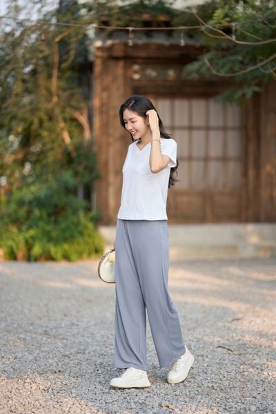 Quần ống suông tăm nữ chất sợi tre cạp chun túi 2 bên