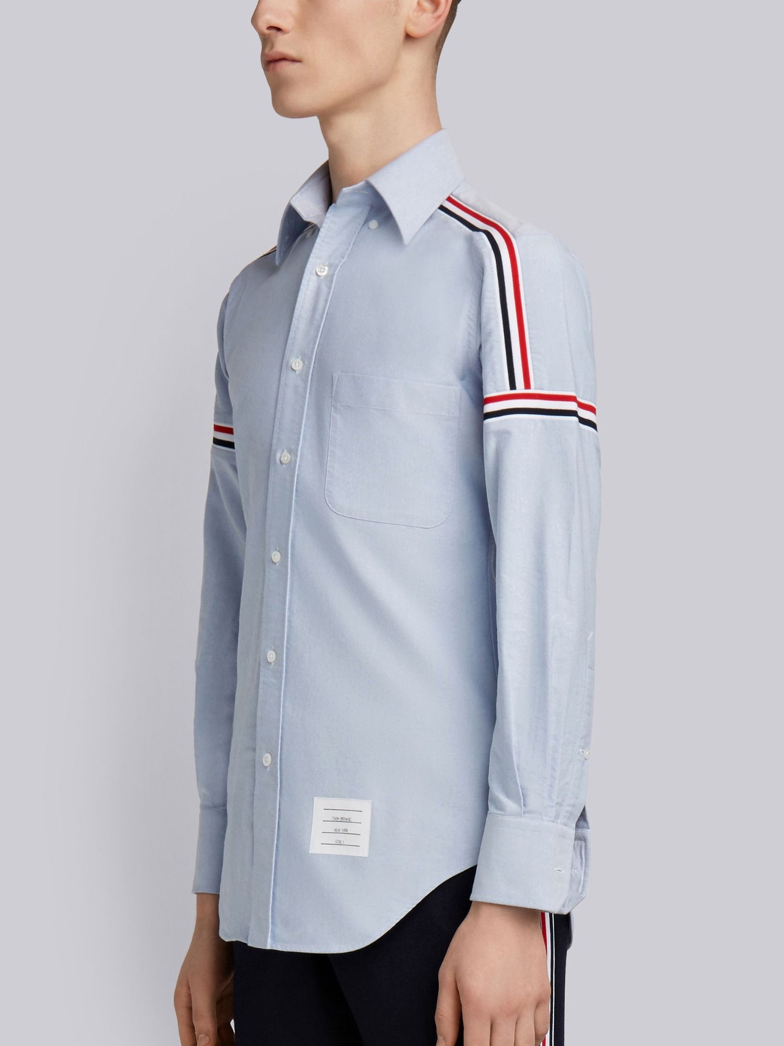 Áo Thom Browne White Oxford Seamed Elastic Stripe Classic Shirt.