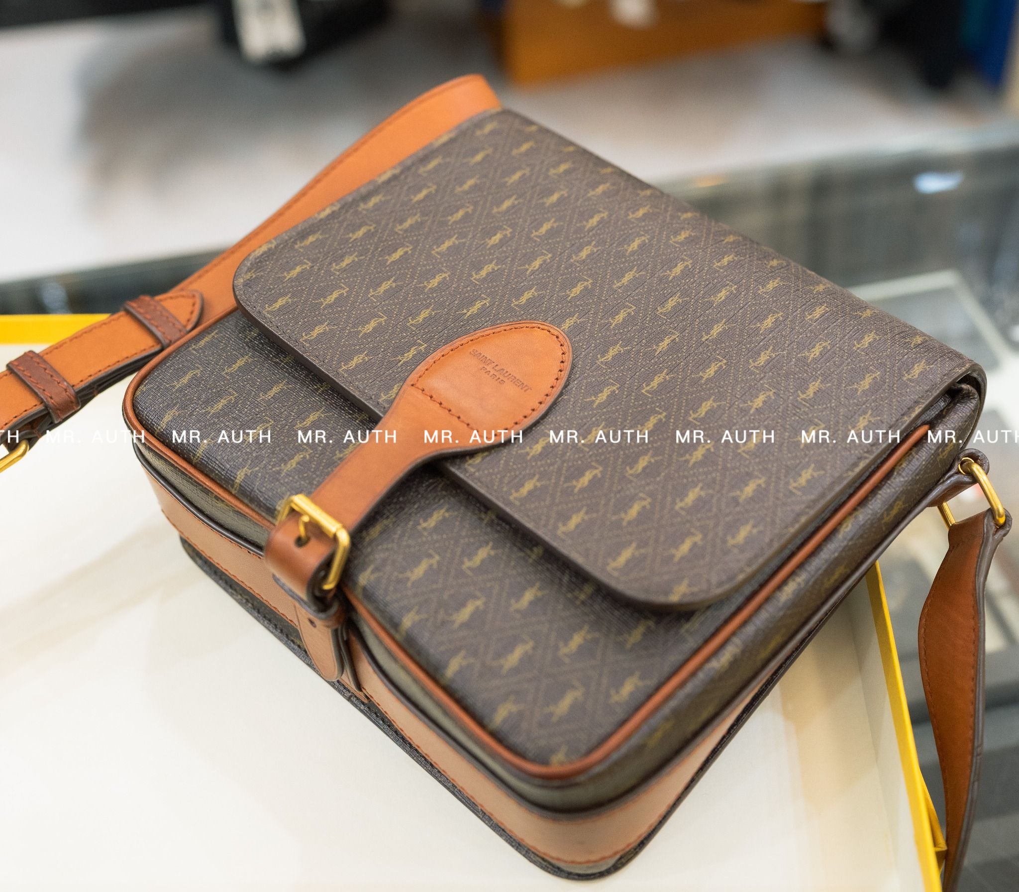 Saint Laurent Logo Coated Canvas Shoulder Bag.