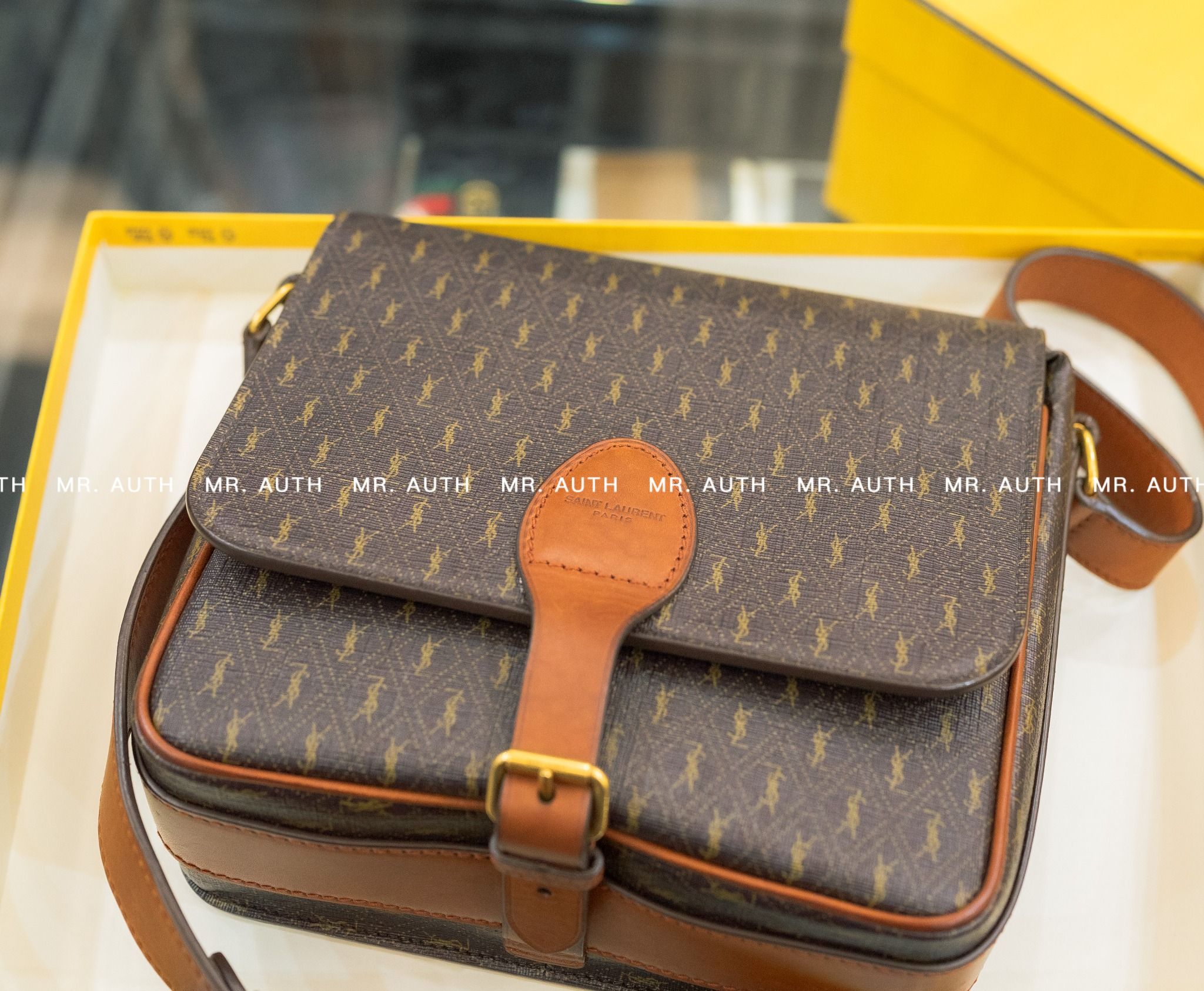 Saint Laurent Logo Coated Canvas Shoulder Bag.