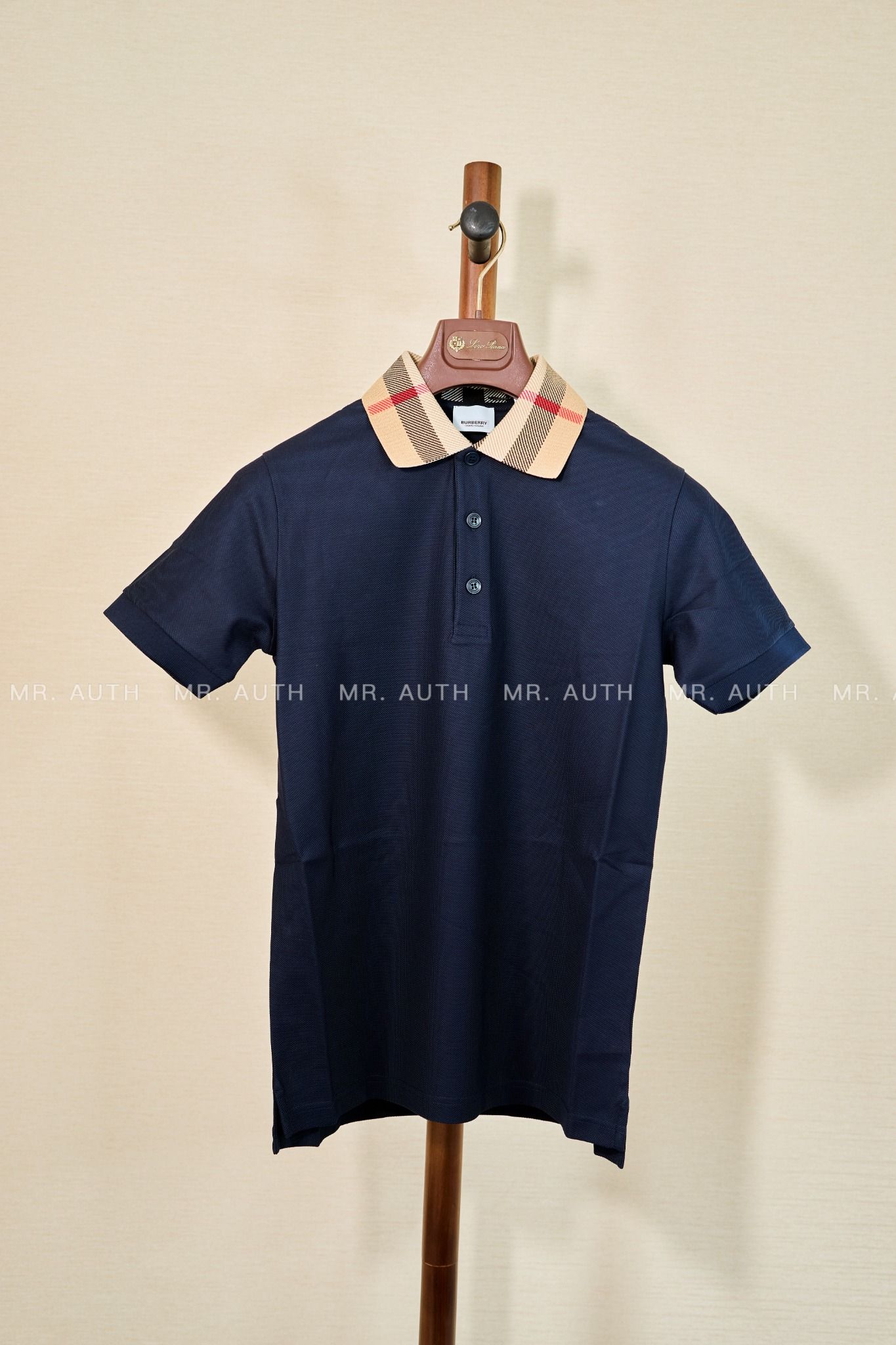 Burberry Check Collar Cotton Polo Shirt.