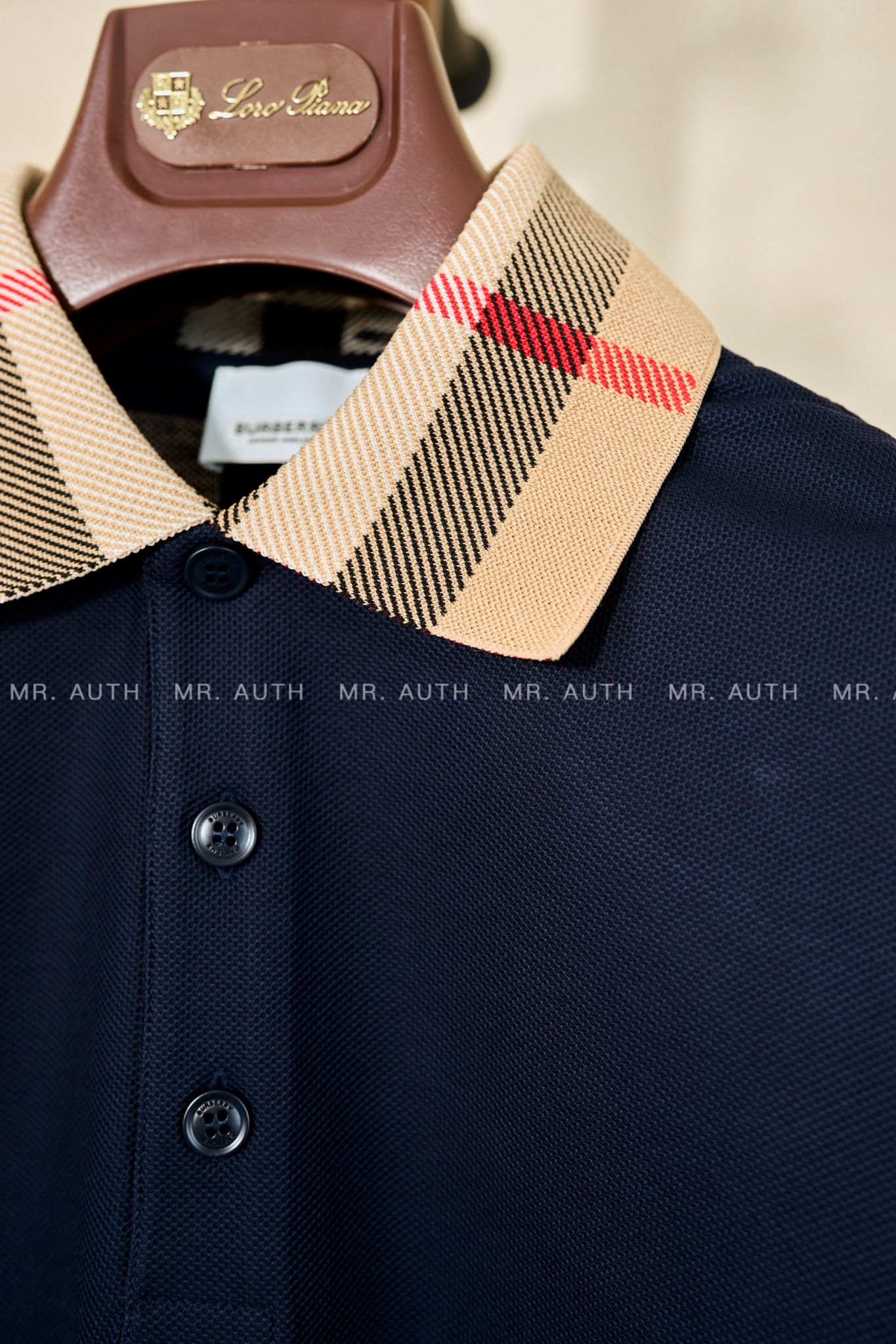 Burberry Check Collar Cotton Polo Shirt.