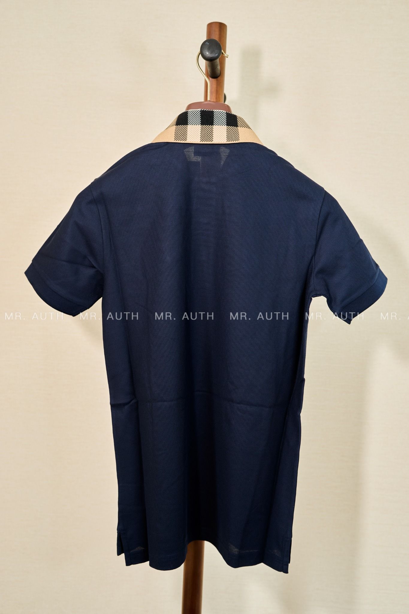 Burberry Check Collar Cotton Polo Shirt.