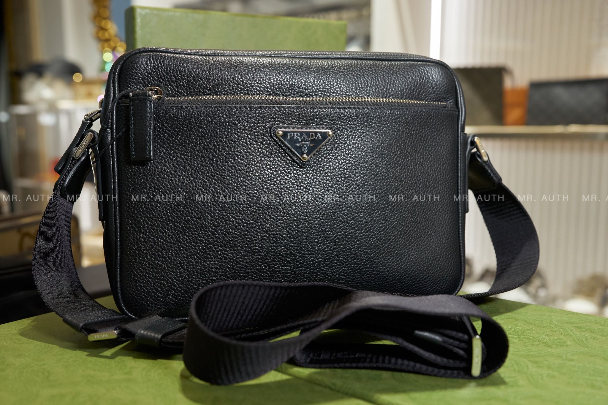 Prada Black Leather Shoulder Bags.