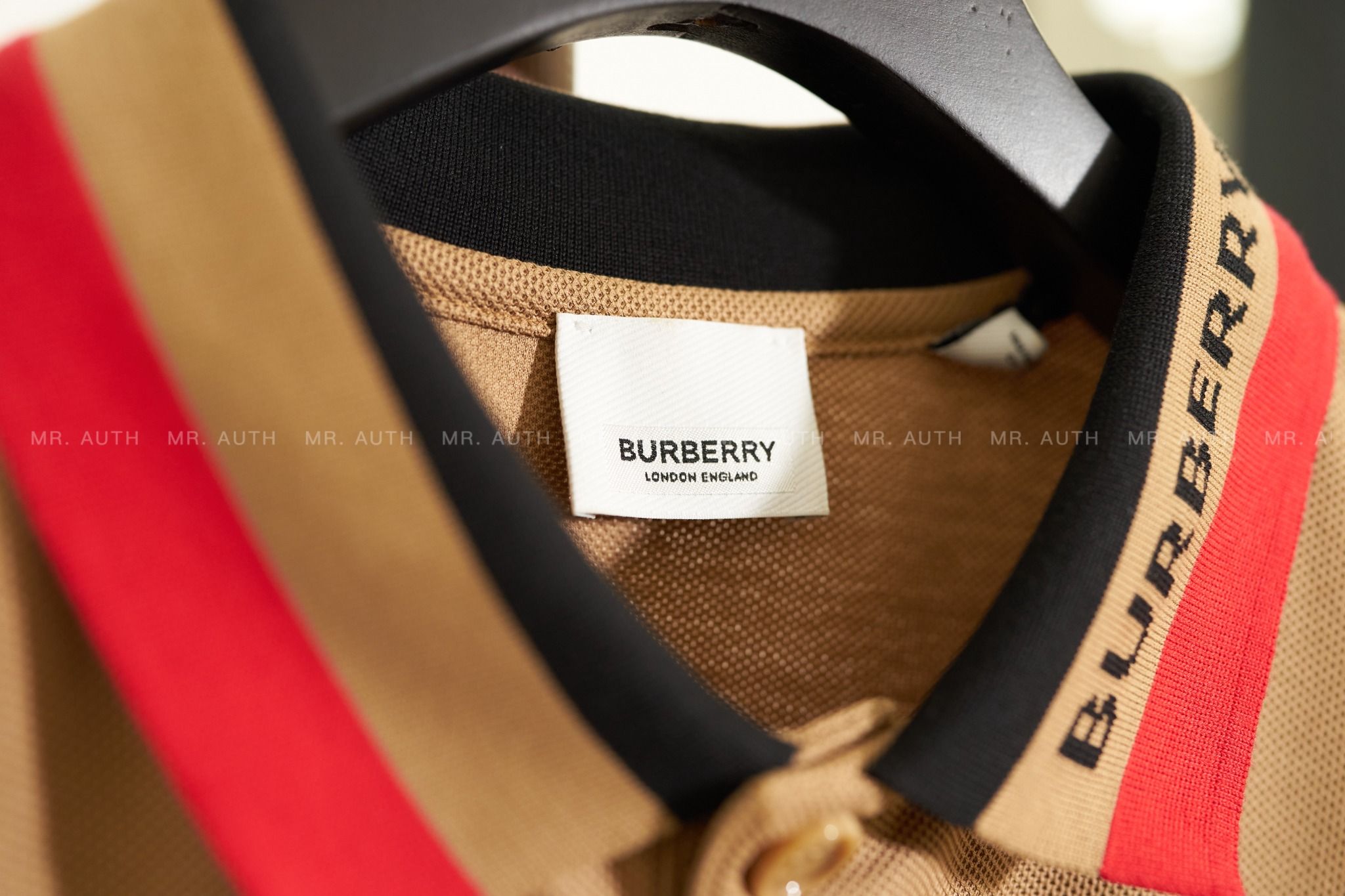 Burberry Check Collar Cotton Polo Shirt.
