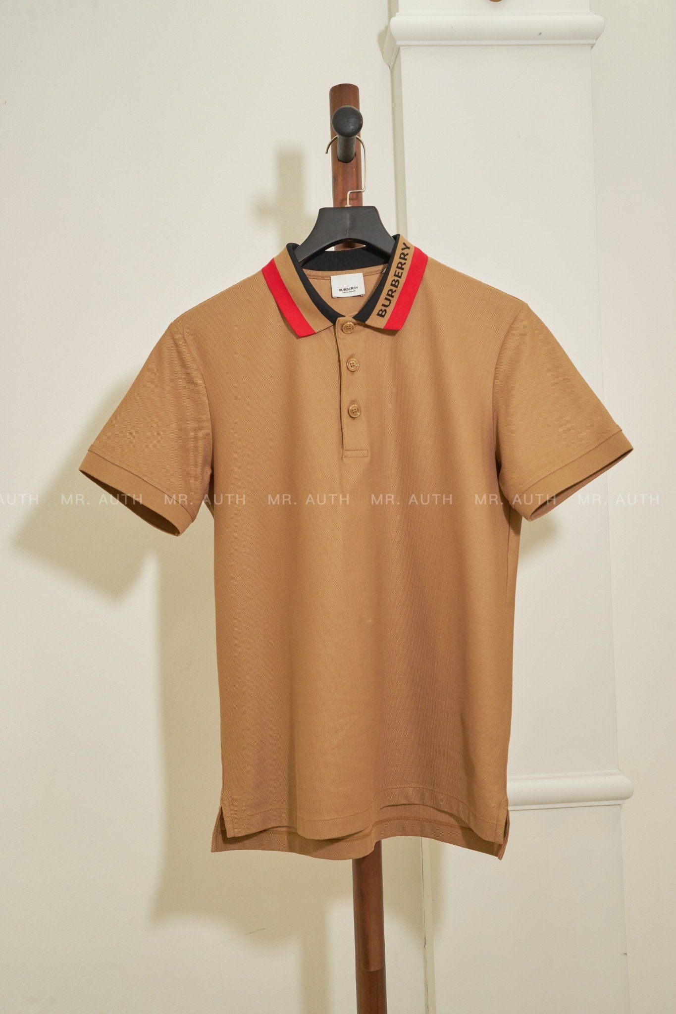 Burberry Check Collar Cotton Polo Shirt.