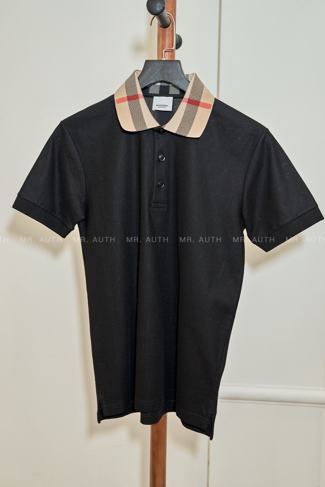 Burberry Check Collar Cotton Polo Shirt.