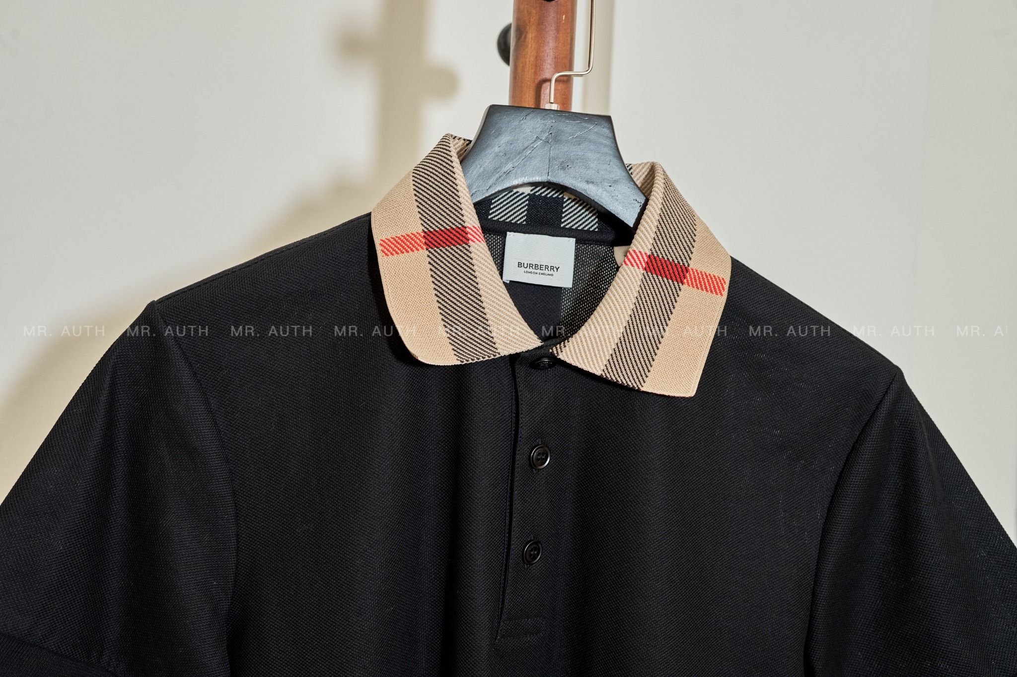 Burberry Check Collar Cotton Polo Shirt.