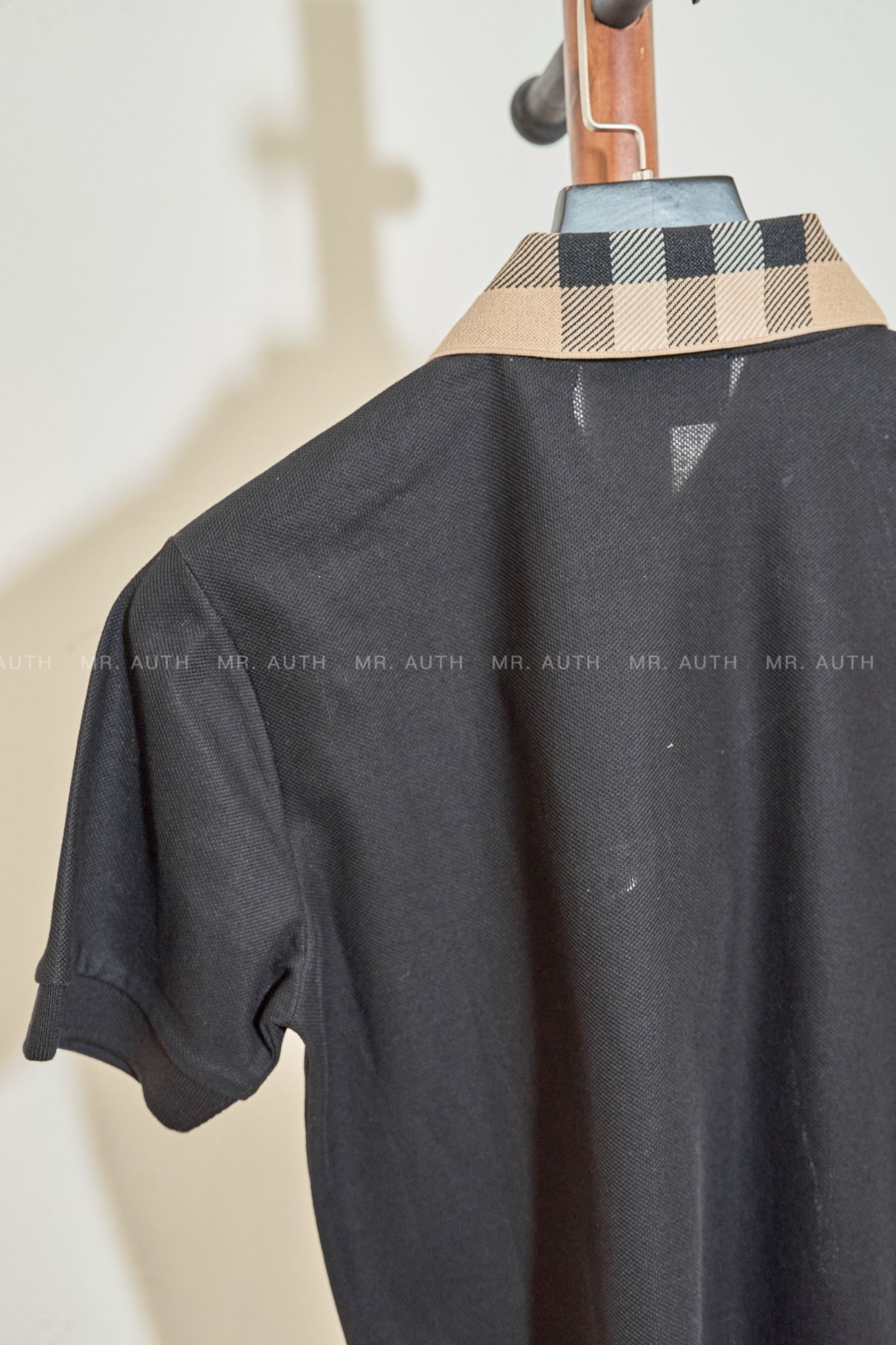 Burberry Check Collar Cotton Polo Shirt.