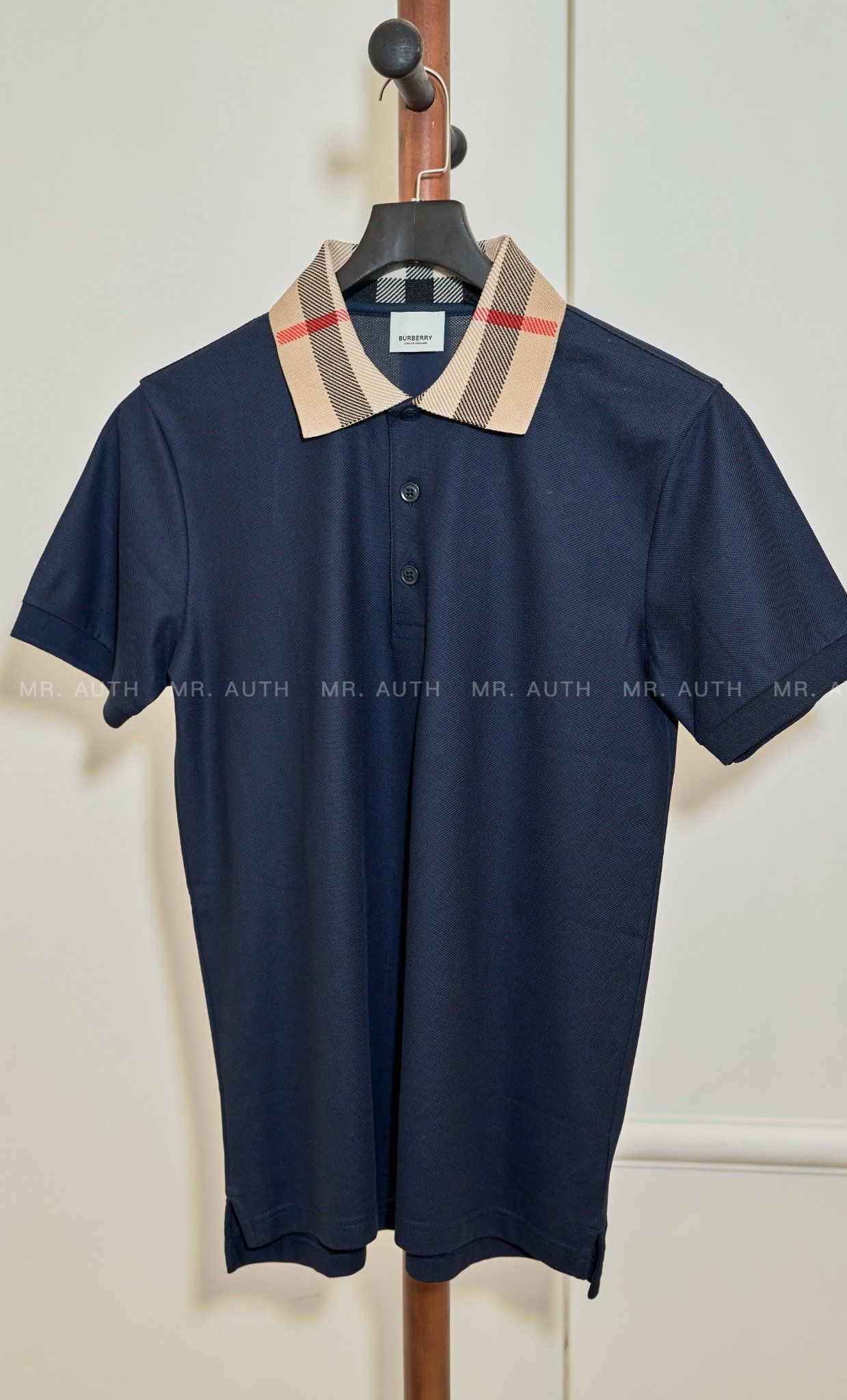 Burberry Check Collar Cotton Polo Shirt.