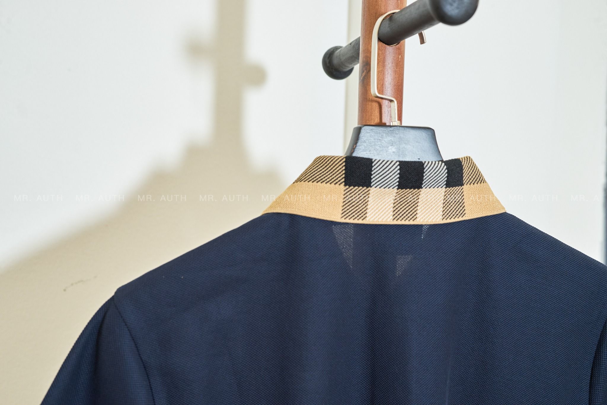 Burberry Check Collar Cotton Polo Shirt.