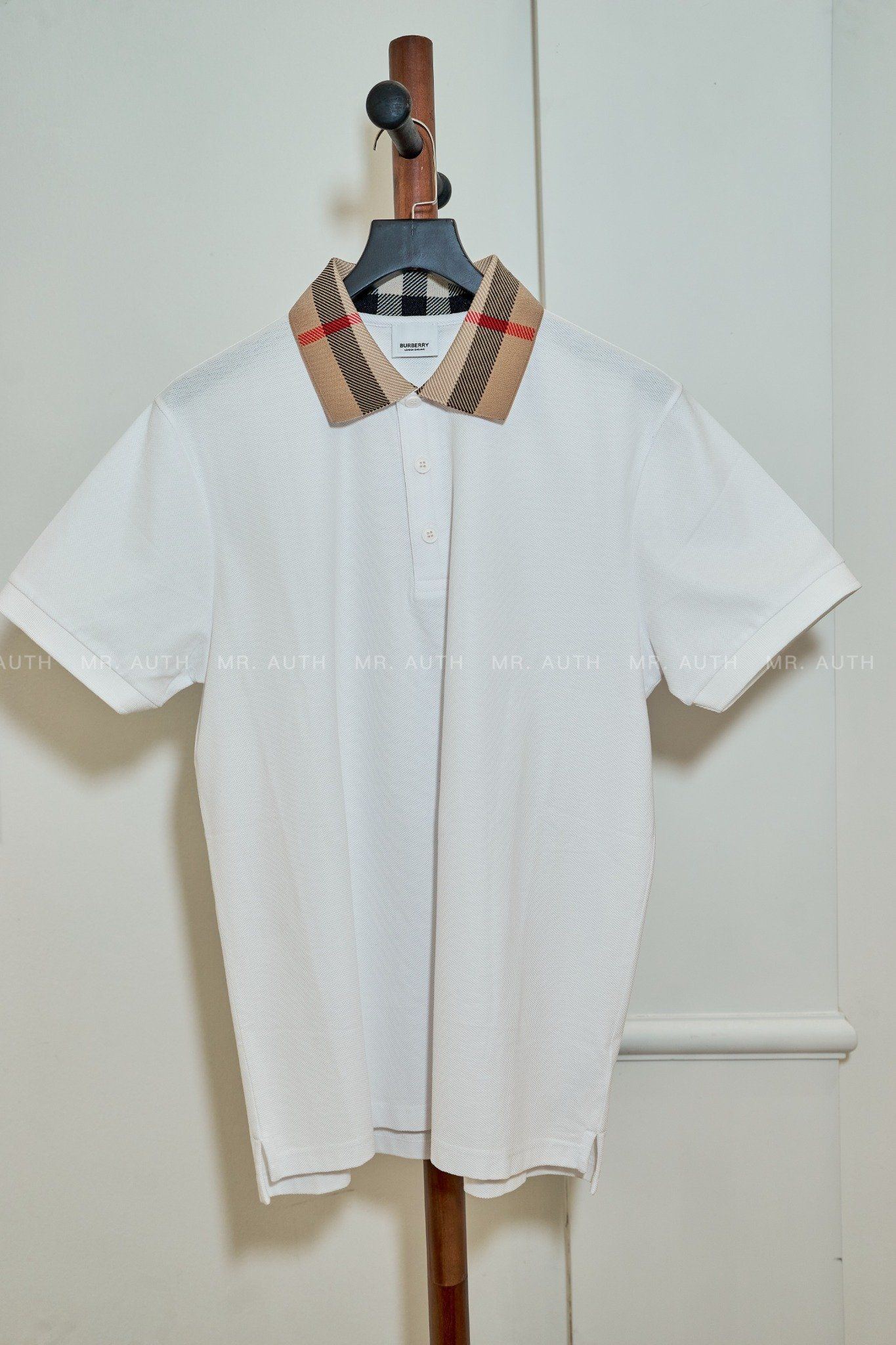 Burberry Check Collar Cotton Polo Shirt.