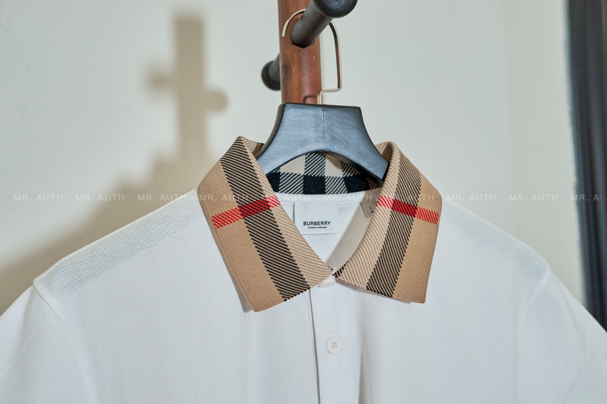 Burberry Check Collar Cotton Polo Shirt.