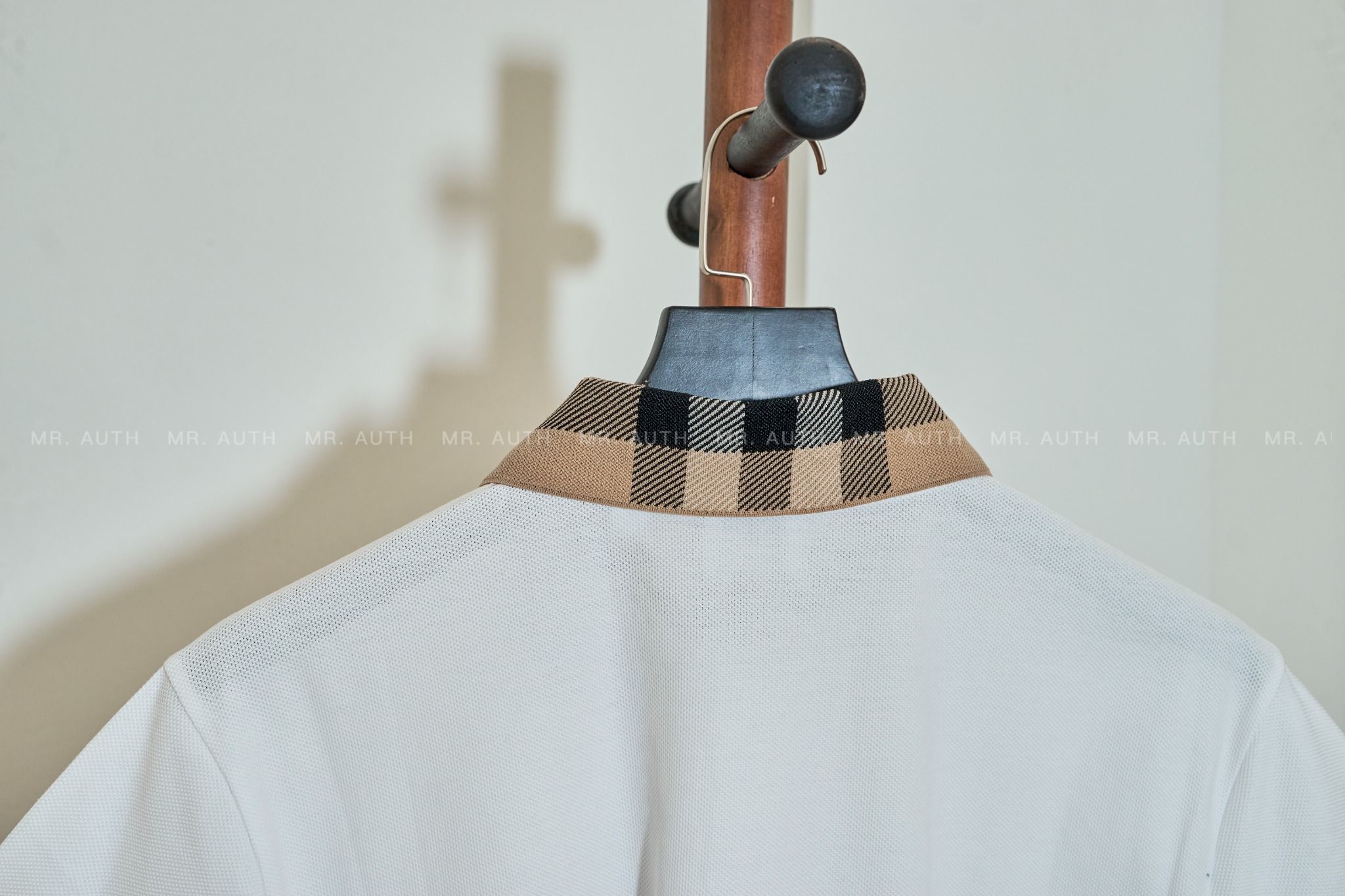 Burberry Check Collar Cotton Polo Shirt.