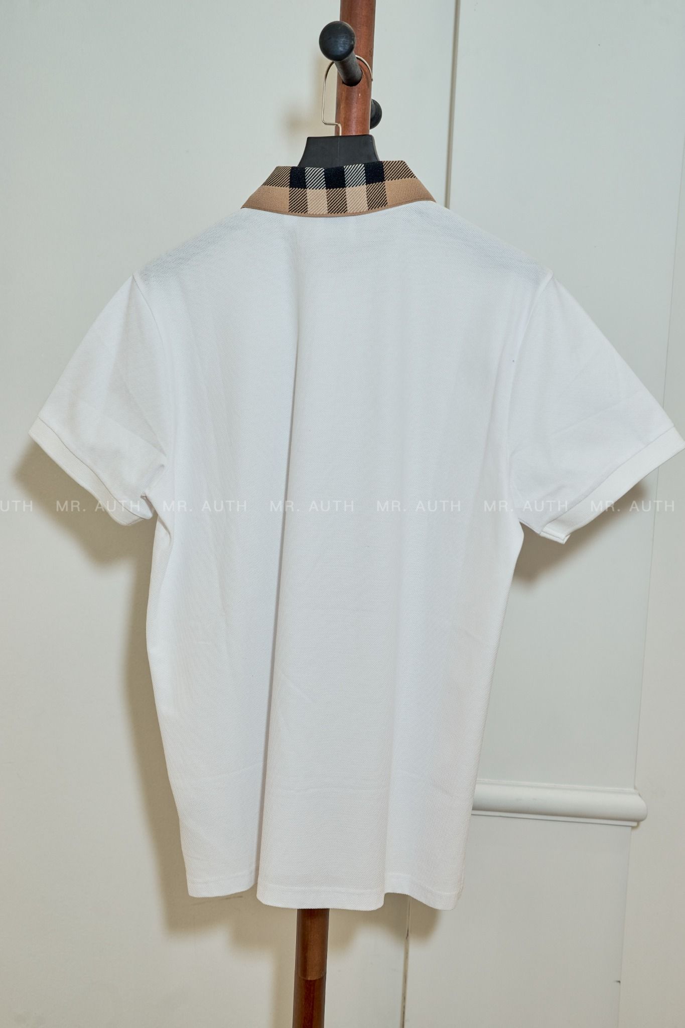Burberry Check Collar Cotton Polo Shirt.