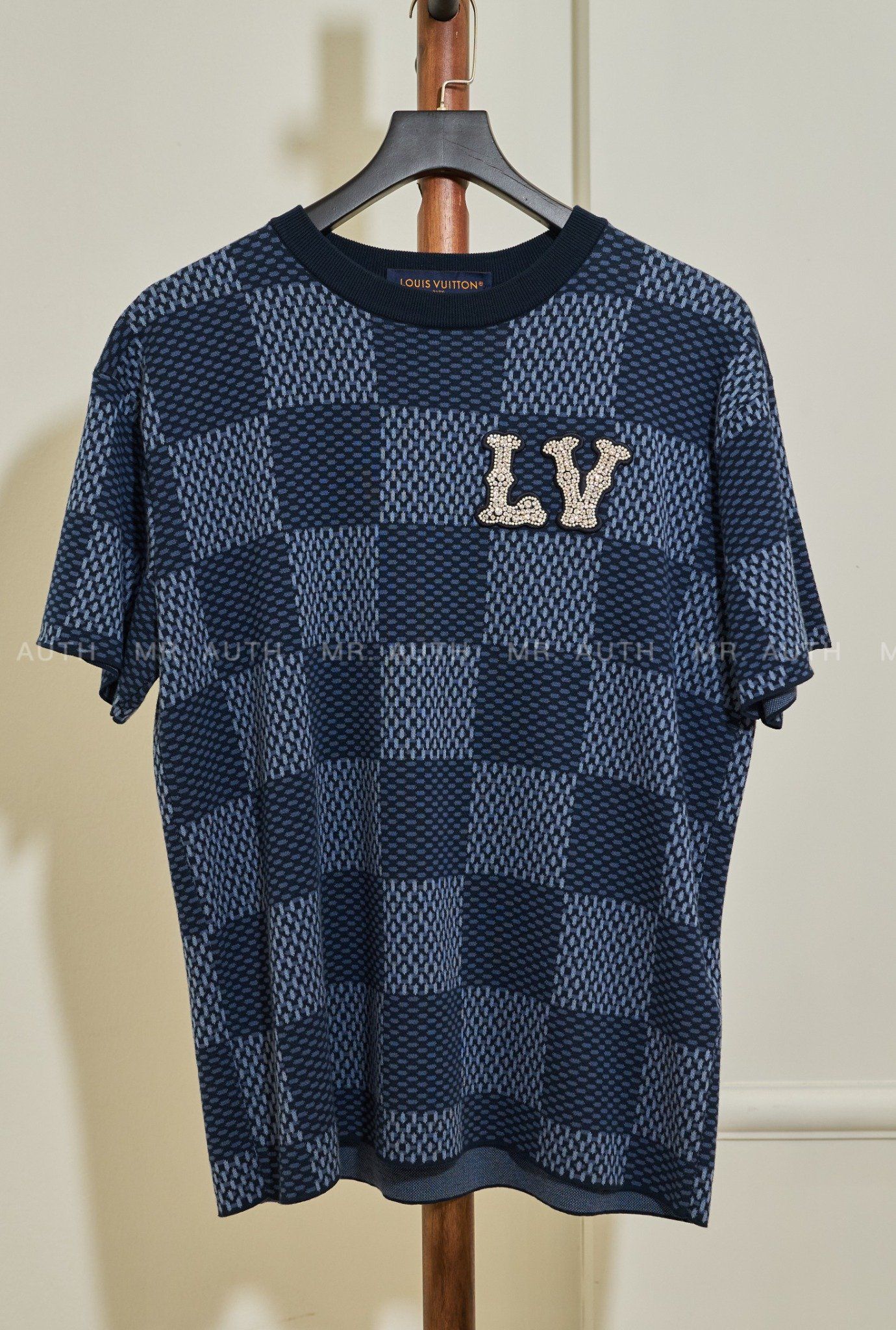 Louis Vuitton Jacquard Damier Short-Sleeved Cotton Crewneck.