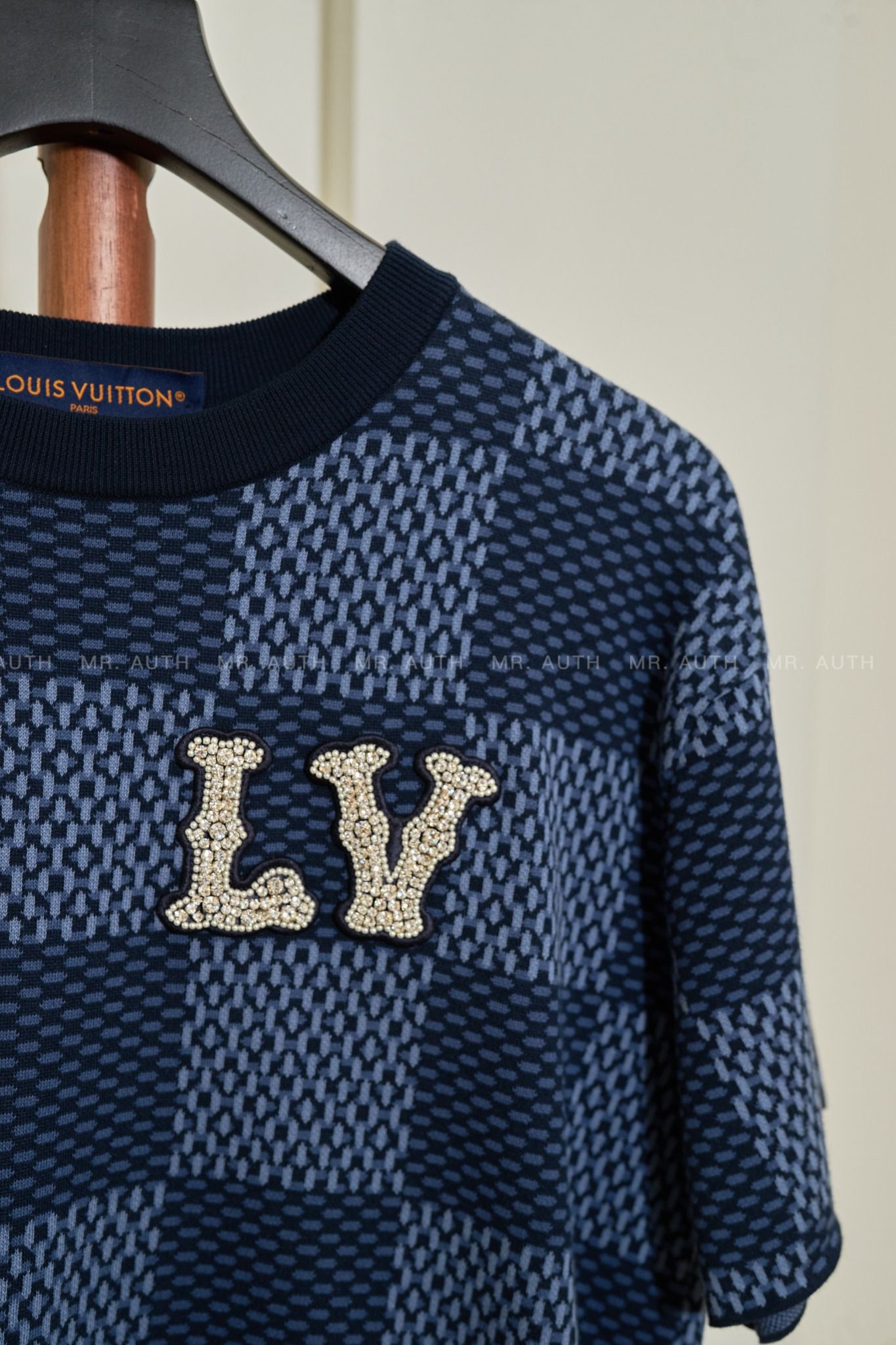 Louis Vuitton Jacquard Damier Short-Sleeved Cotton Crewneck.