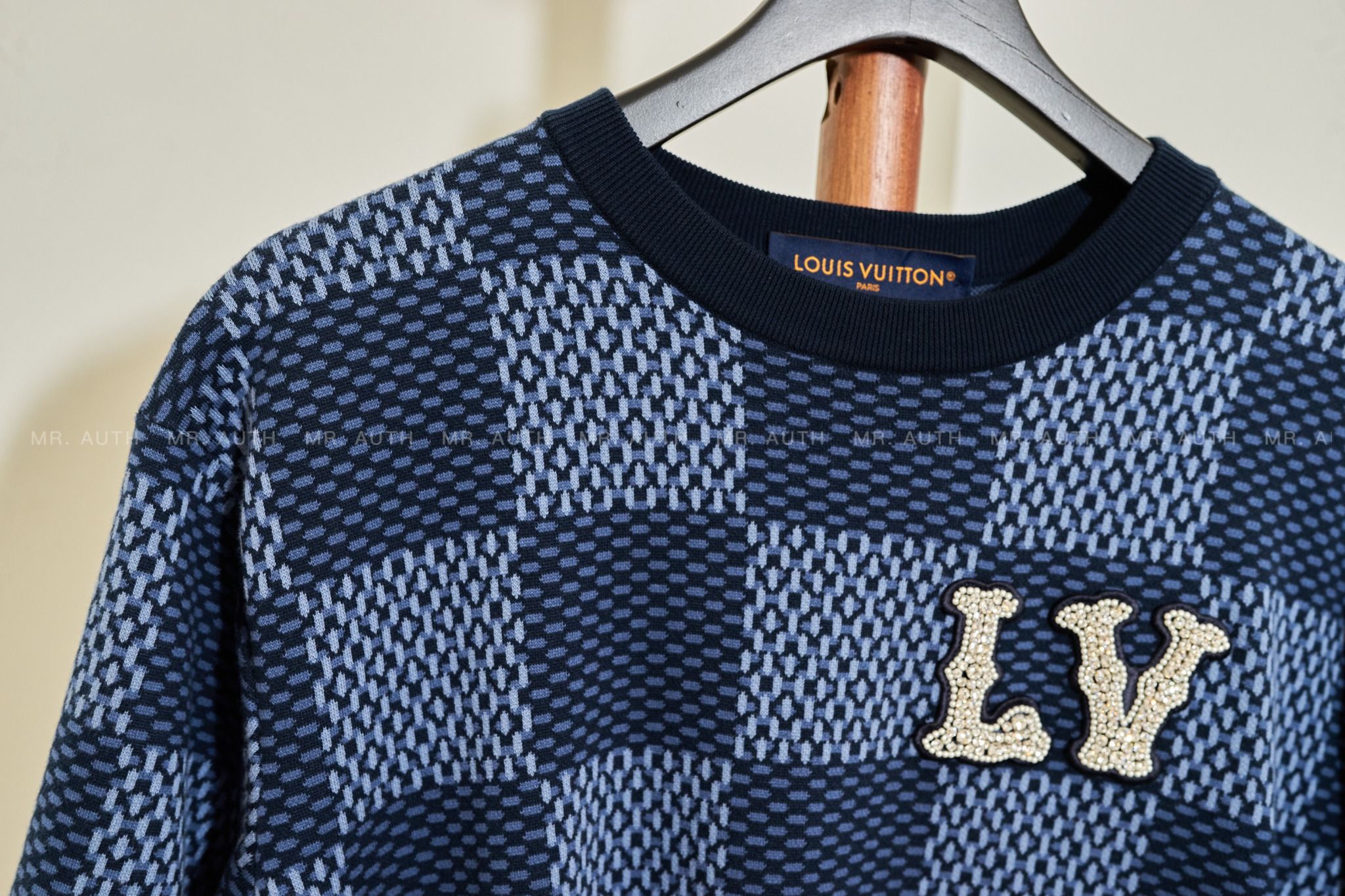 Louis Vuitton Jacquard Damier Short-Sleeved Cotton Crewneck.