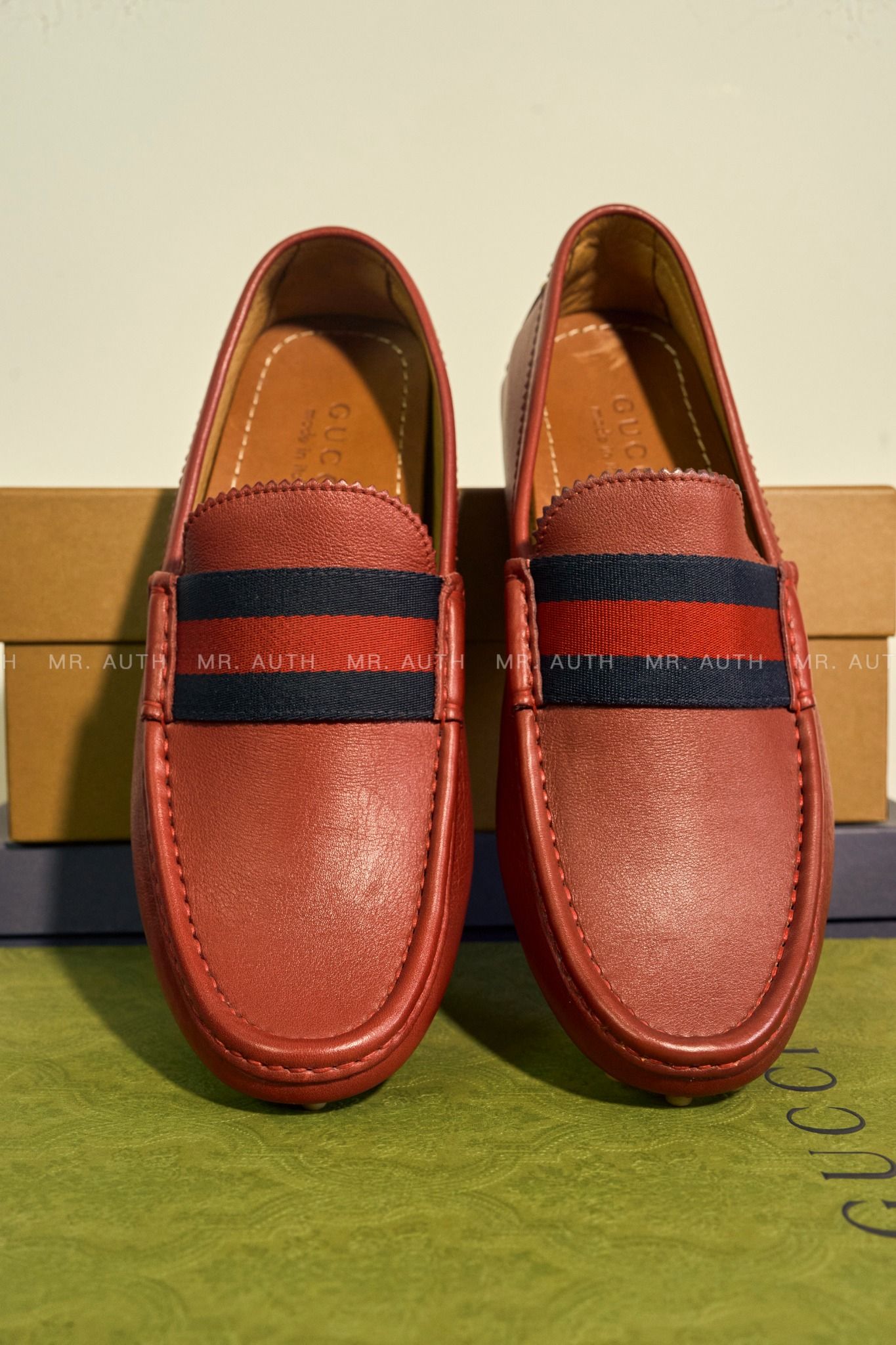 Gucci Leather With Web Mocassin