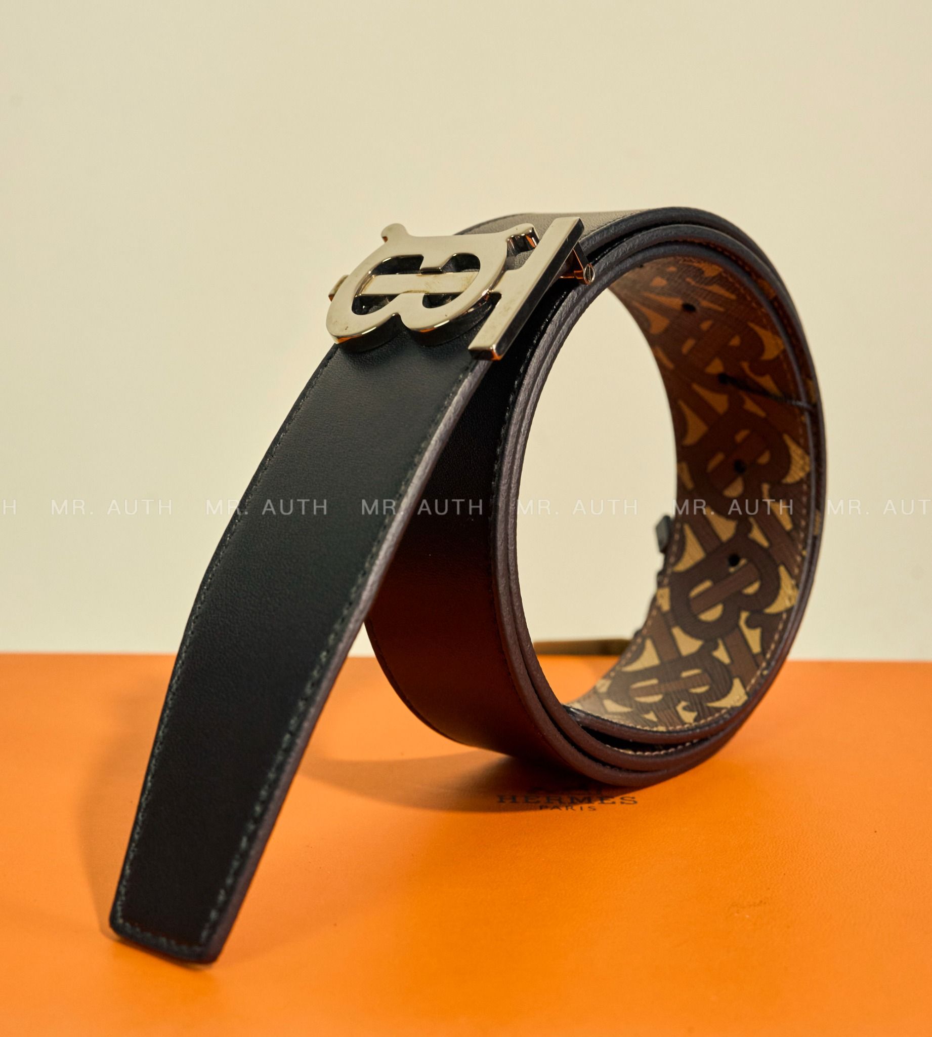 Burberry Monogram Motif Leather Belt.