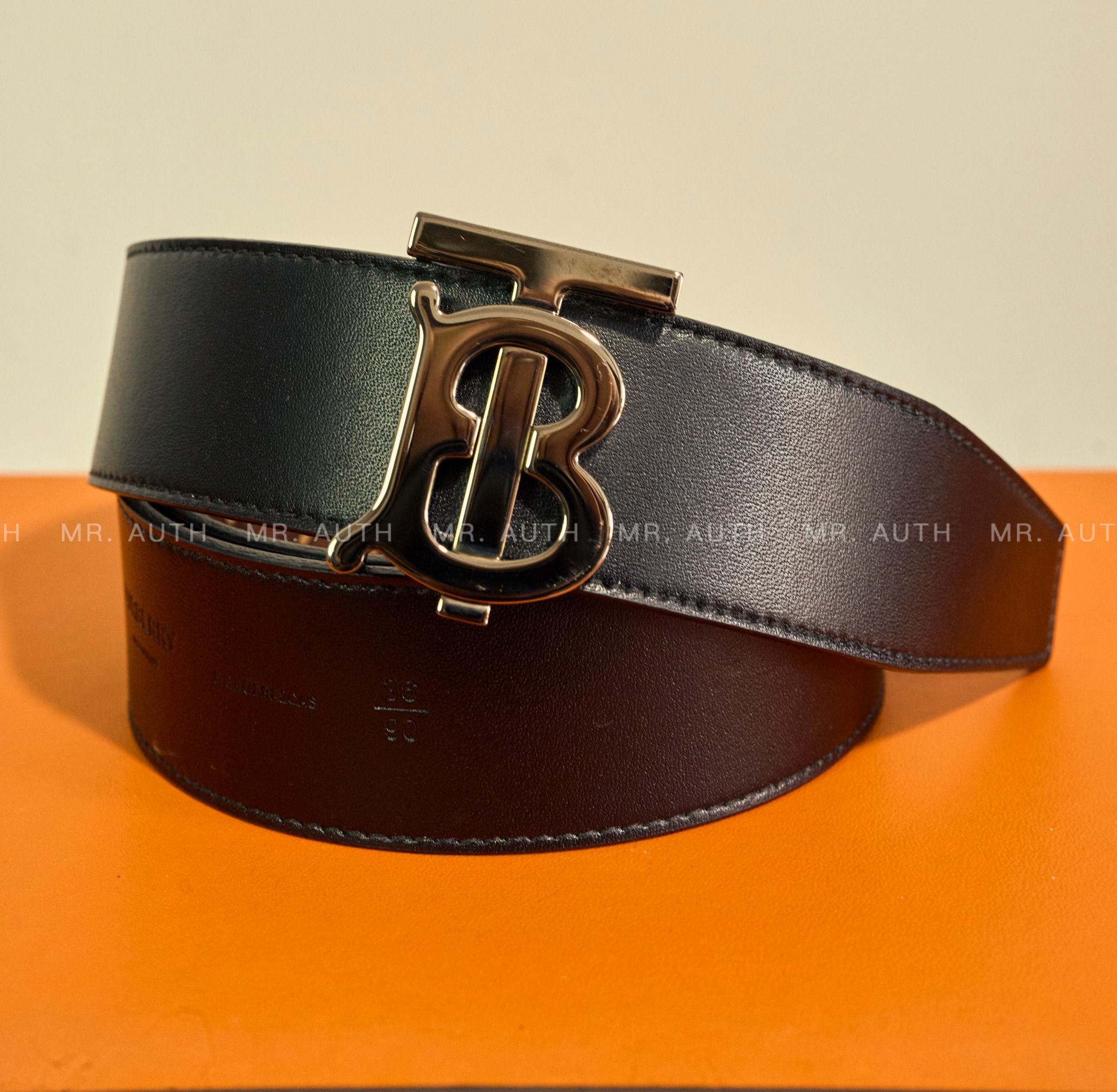 Burberry Monogram Motif Leather Belt.
