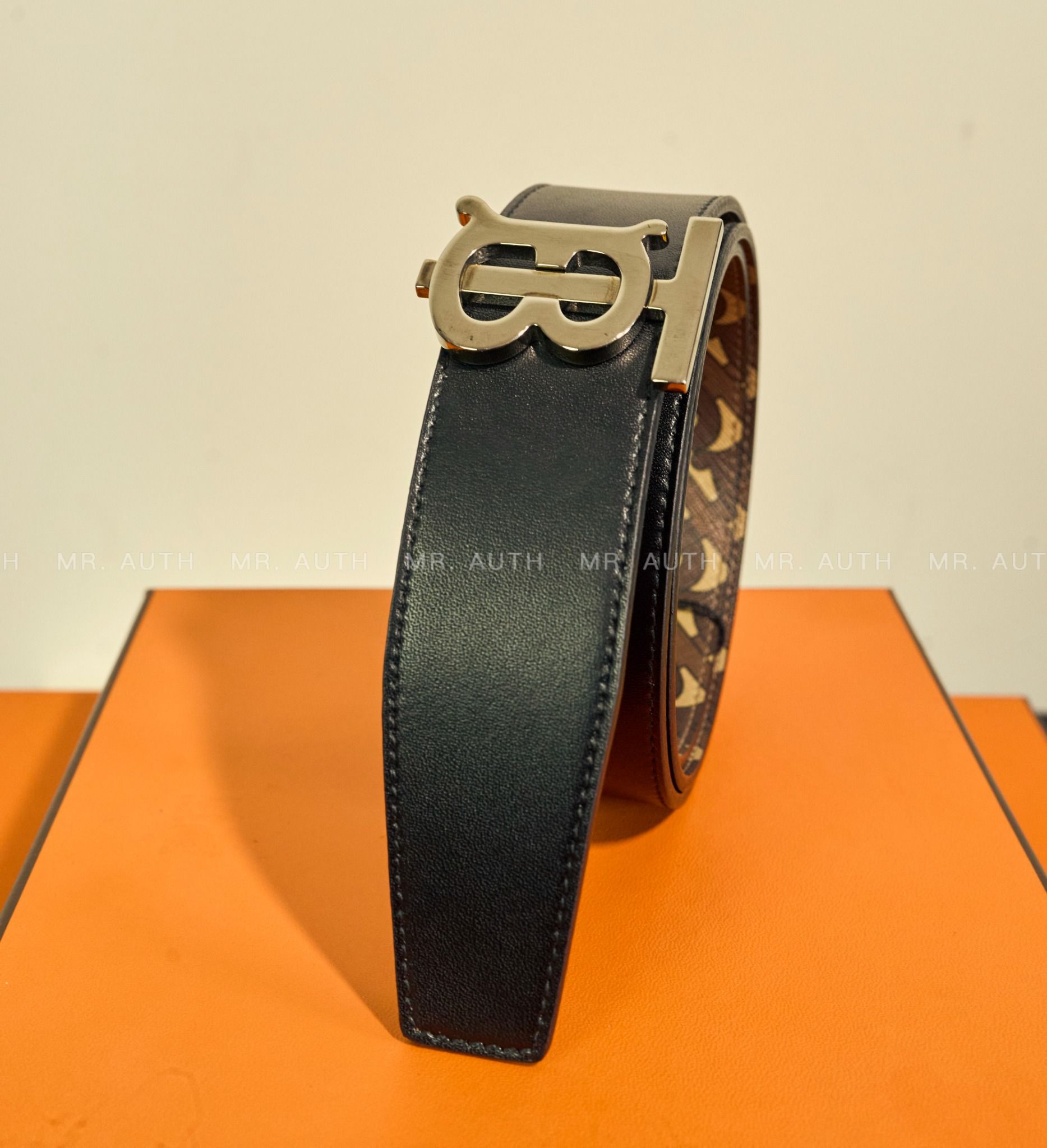 Burberry Monogram Motif Leather Belt.