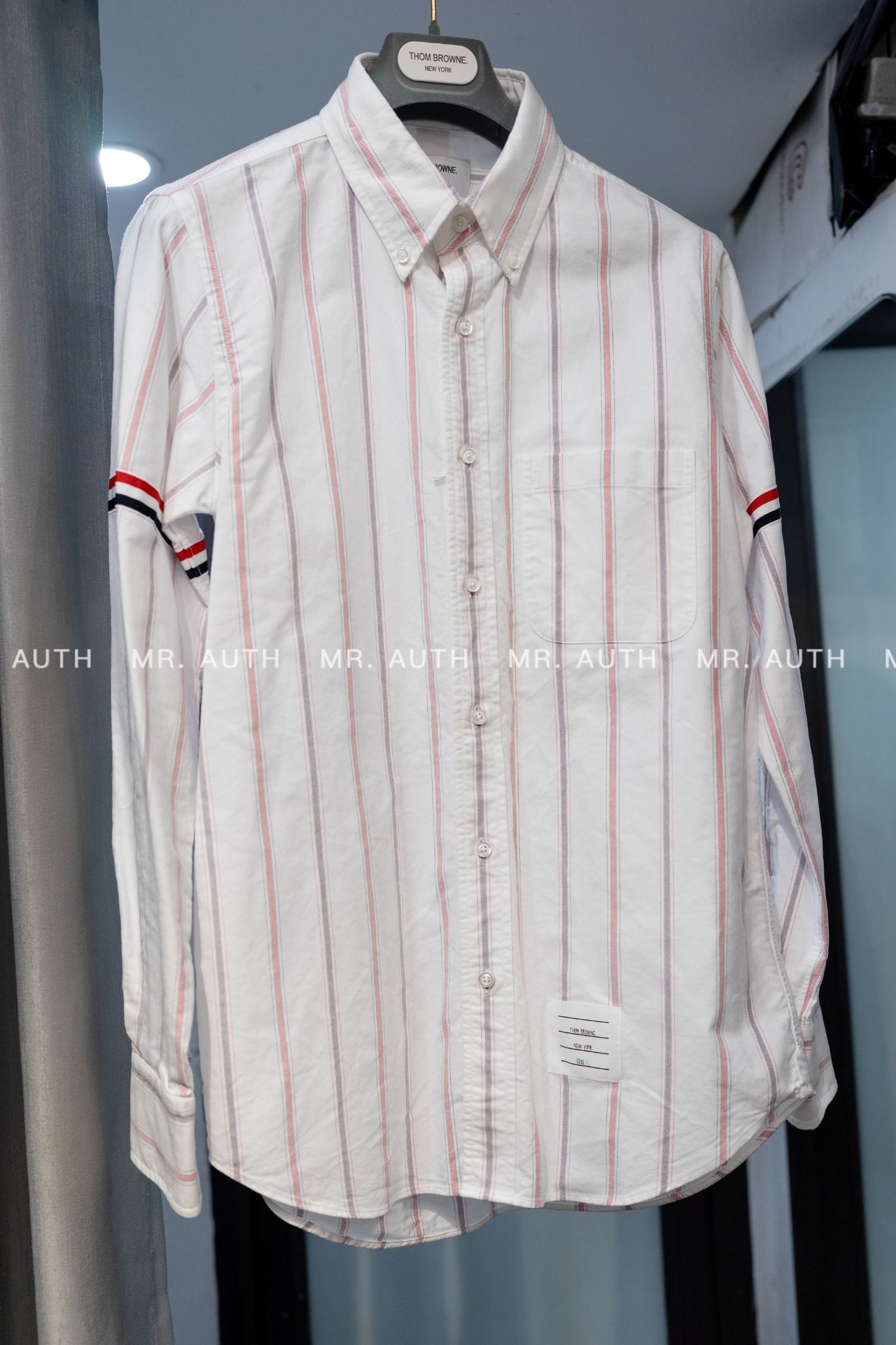 Thom Browne Oxford Cotton University Stripe Grosgrain Armband Shirt.