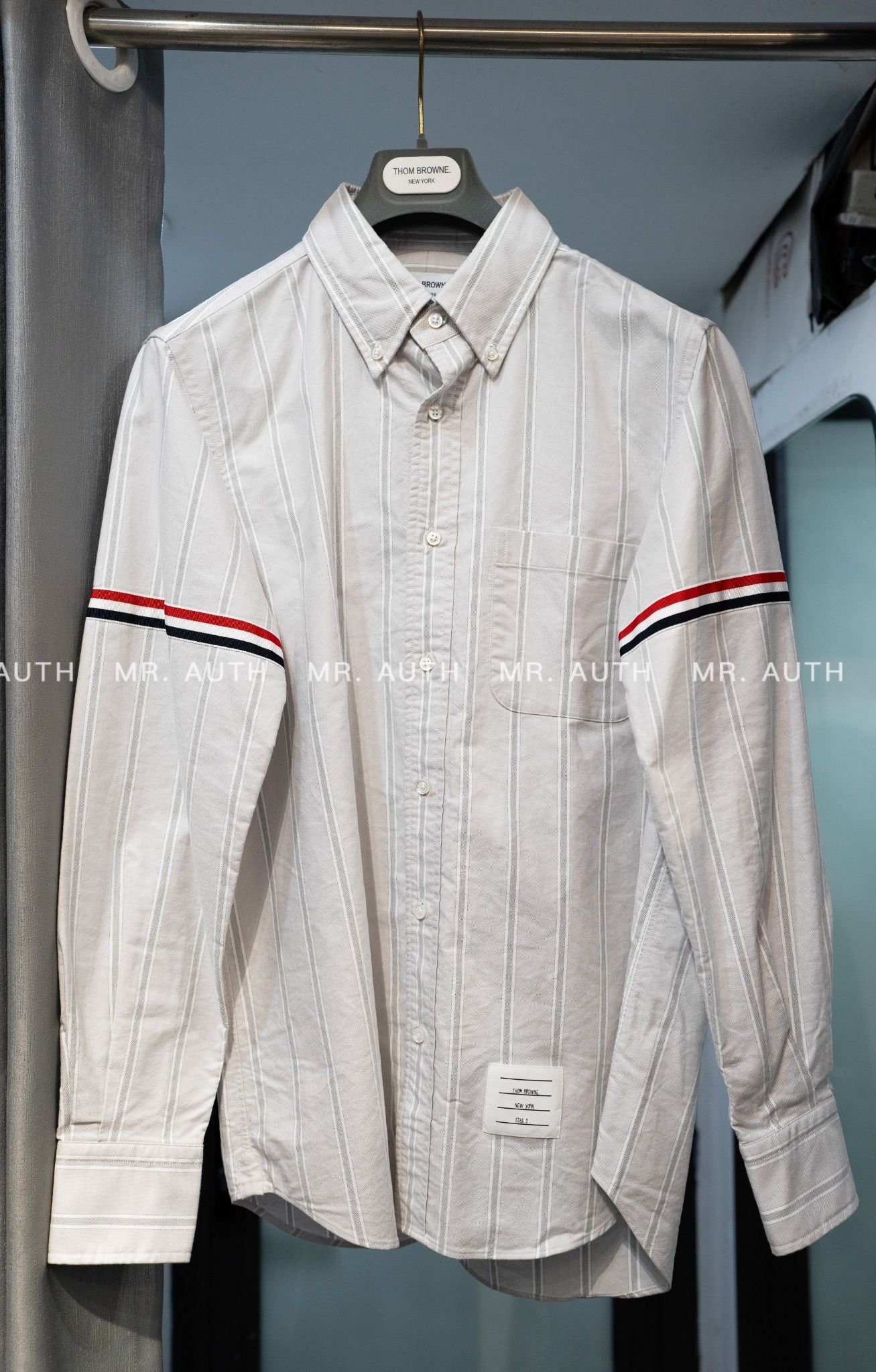 Thom Browne Oxford Cotton University Stripe Grosgrain Armband Shirt.