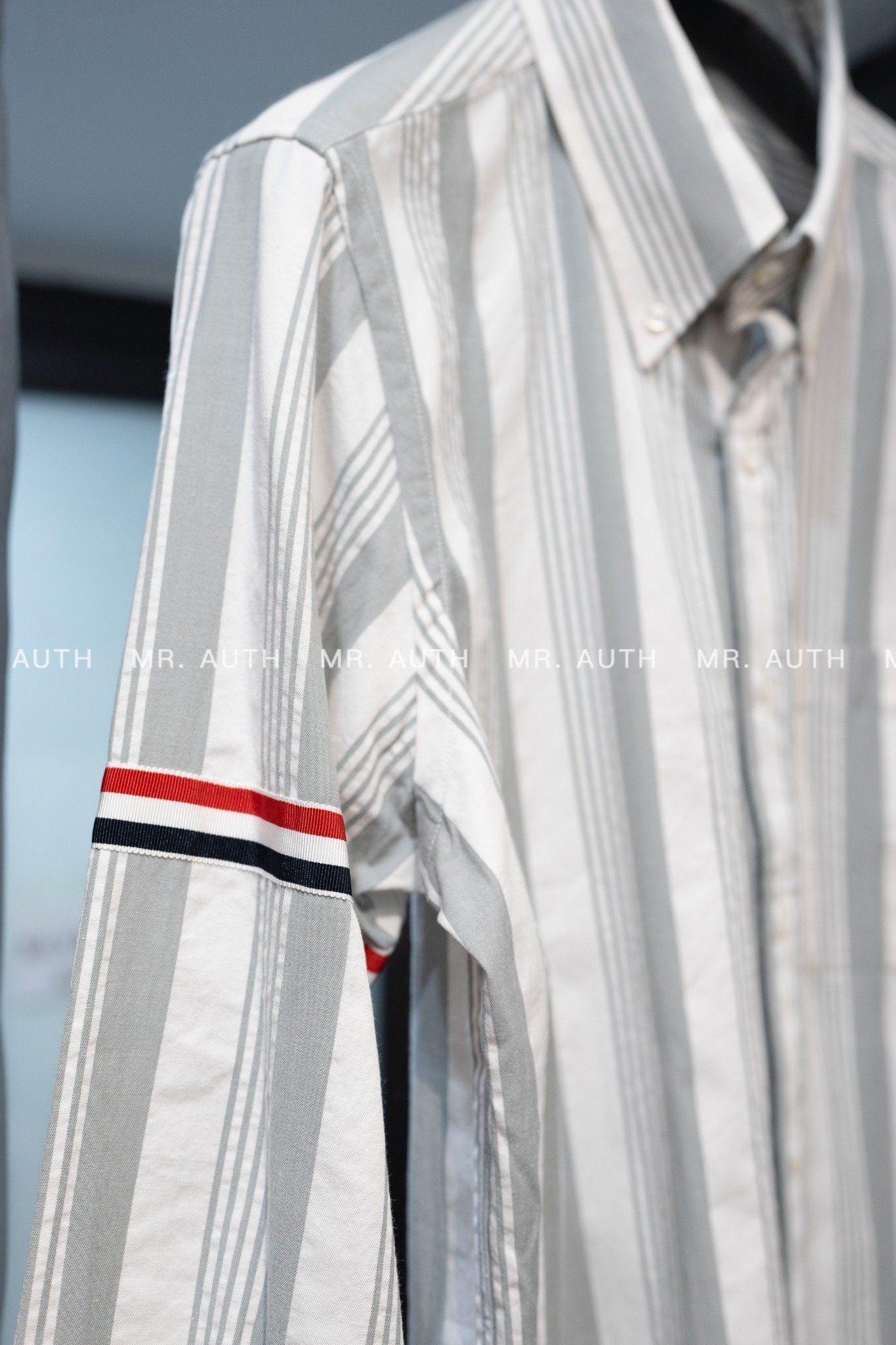 Thom Browne Oxford Cotton University Stripe Grosgrain Armband Shirt.