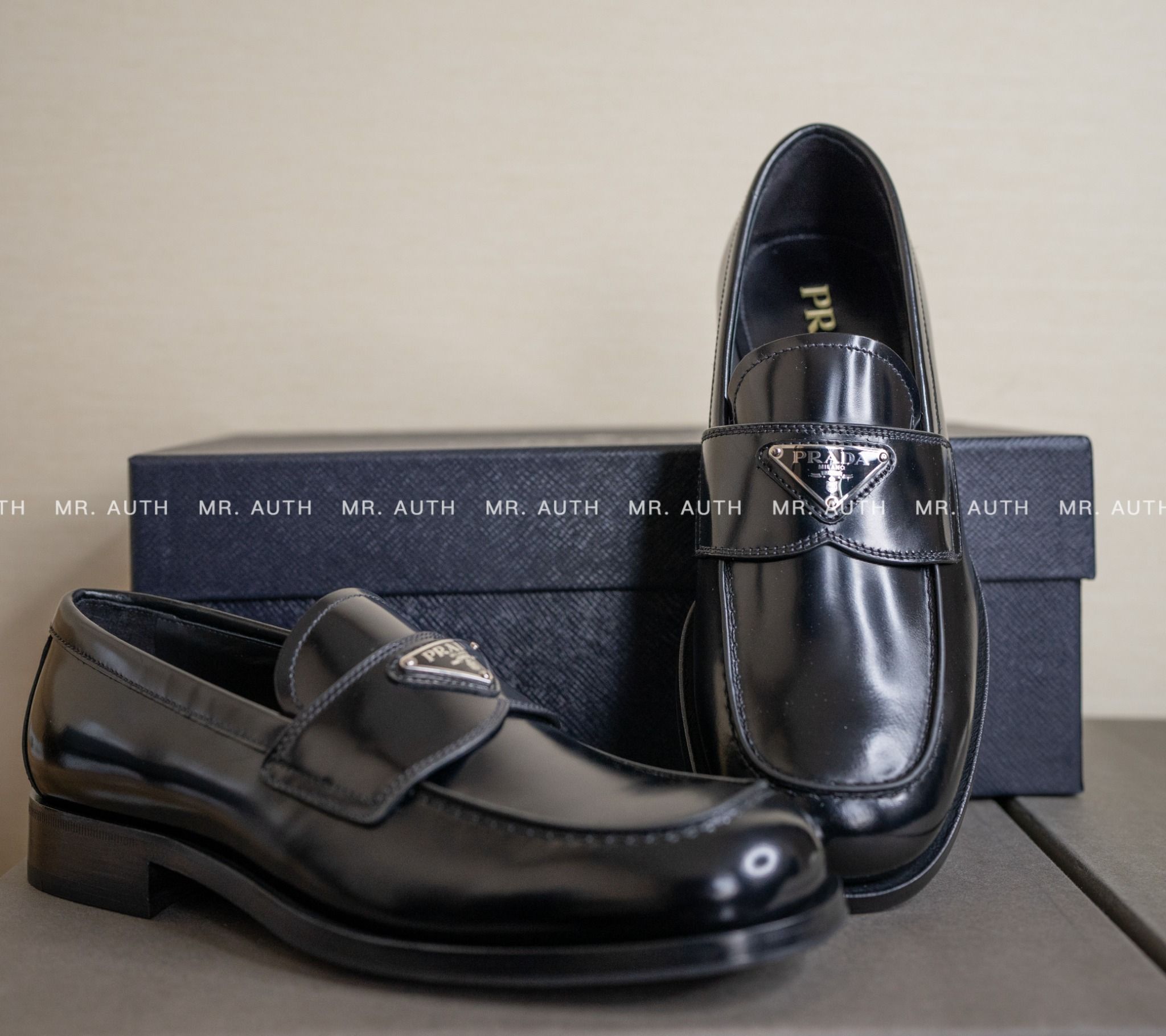 Prada Brushed Leather Loafers.