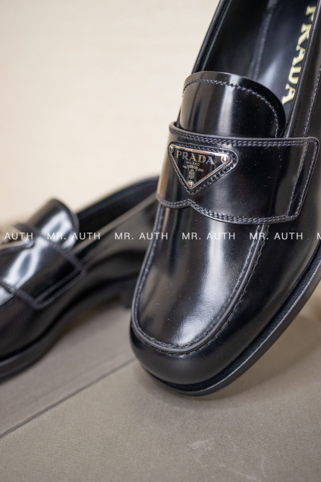 Prada Brushed Leather Loafers.