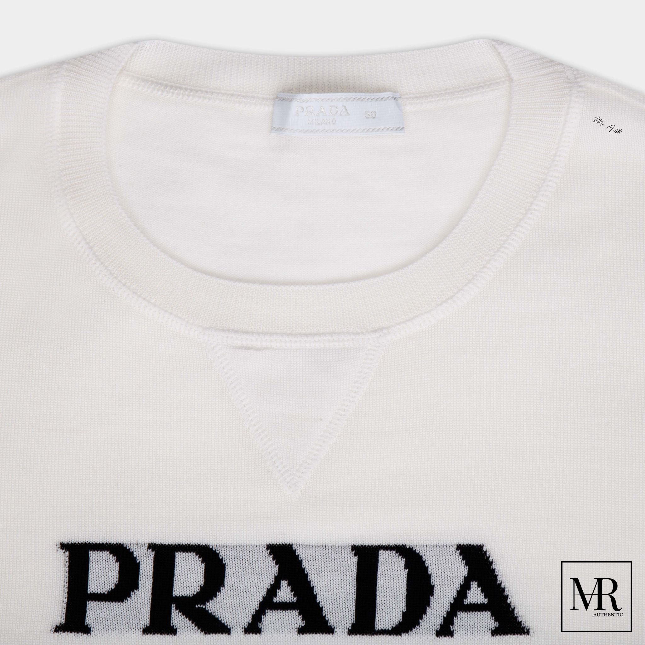 Áo Prada Logo-intarsia Knitted Short-sleeve Top.