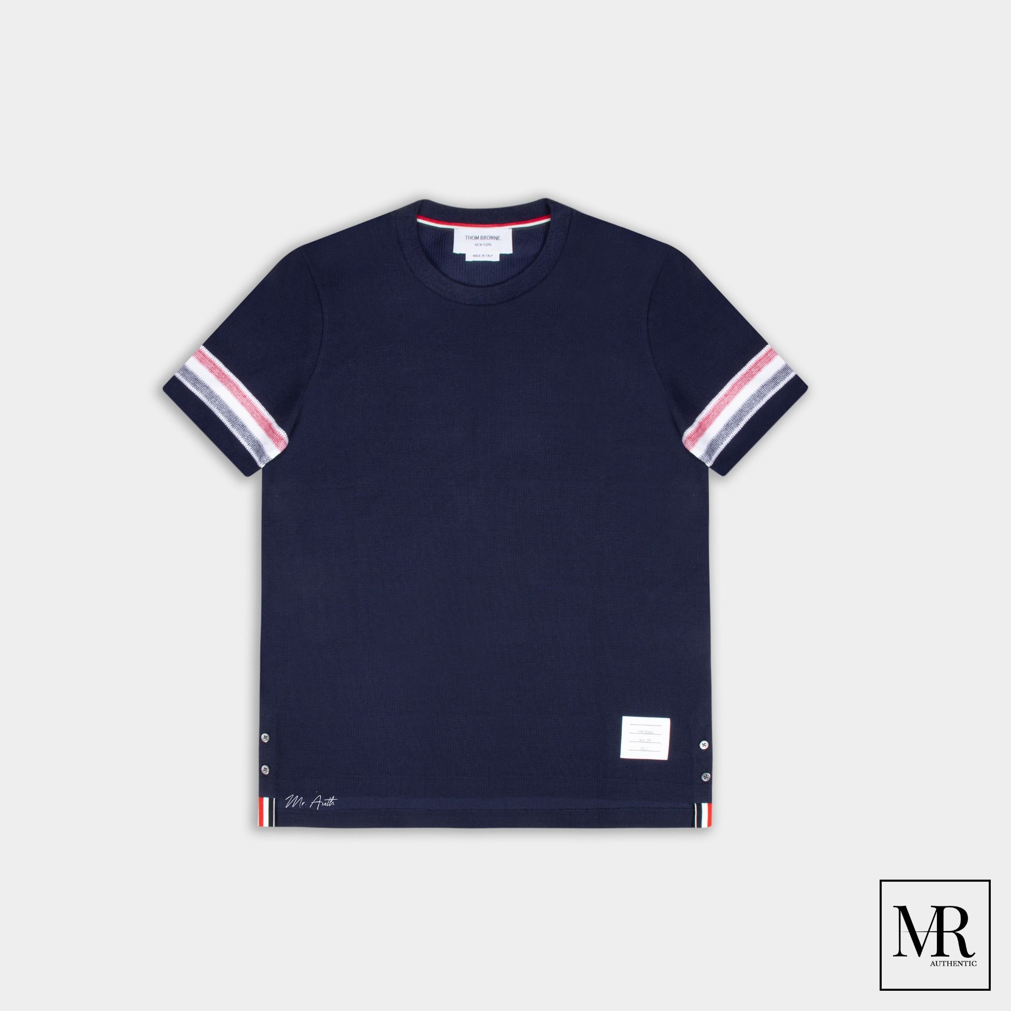 Áo phông Thom Browne Textured Cotton Stripe Short Sleeve Tee.