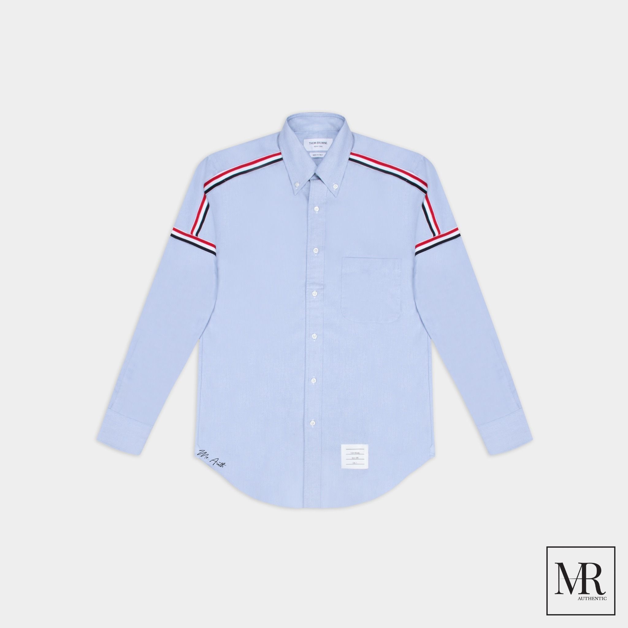 Áo Thom Browne White Oxford Seamed Elastic Stripe Classic Shirt.