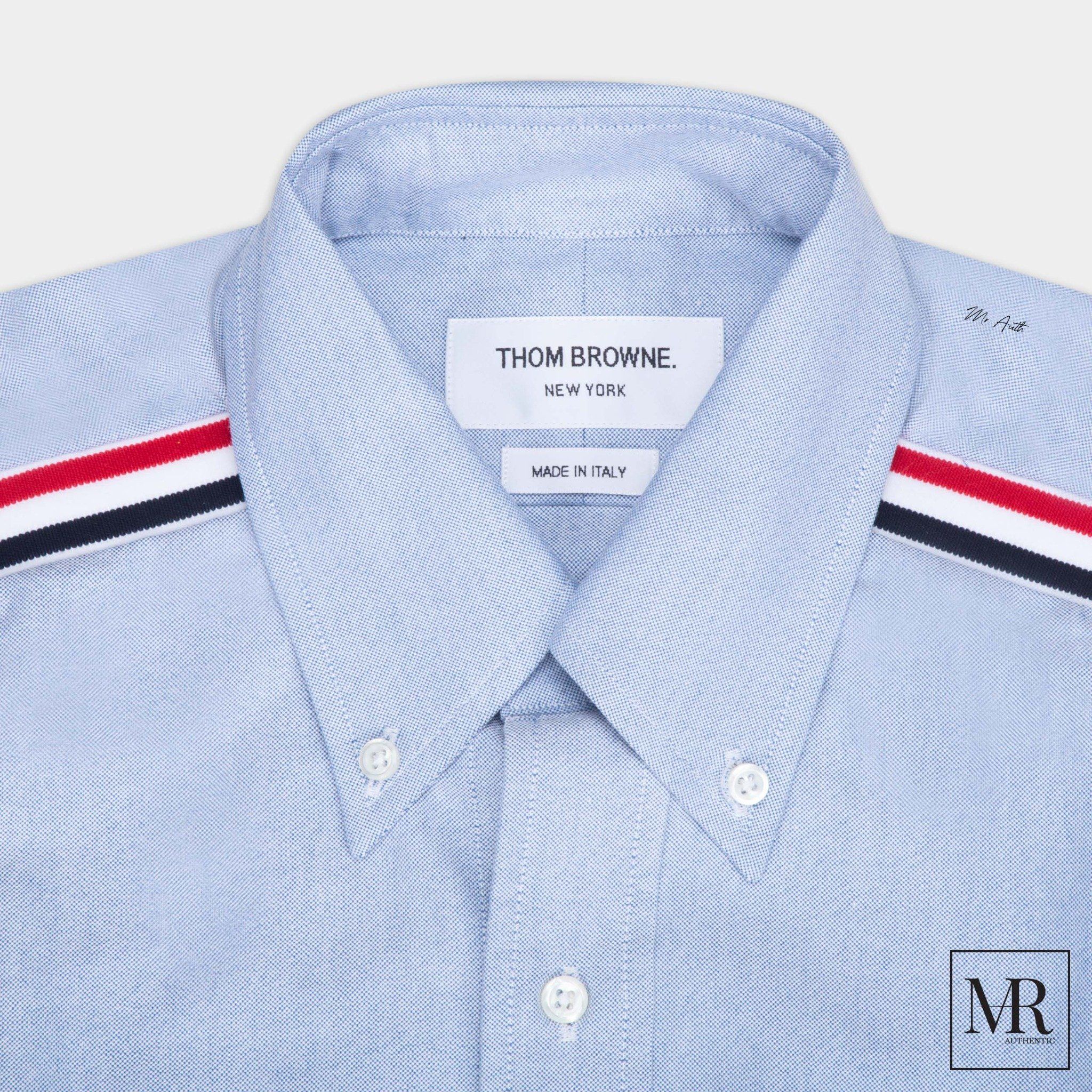 Áo Thom Browne White Oxford Seamed Elastic Stripe Classic Shirt.